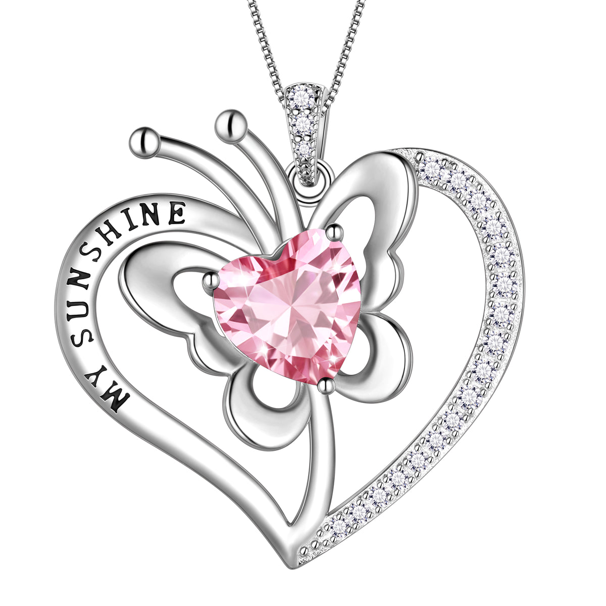 My Sunshine Butterfly Necklace, S925 Sterling Silver Heart Birthstone Birthday Anniversary Christmas Jewelry Gifts for Women / Wife / Lovers