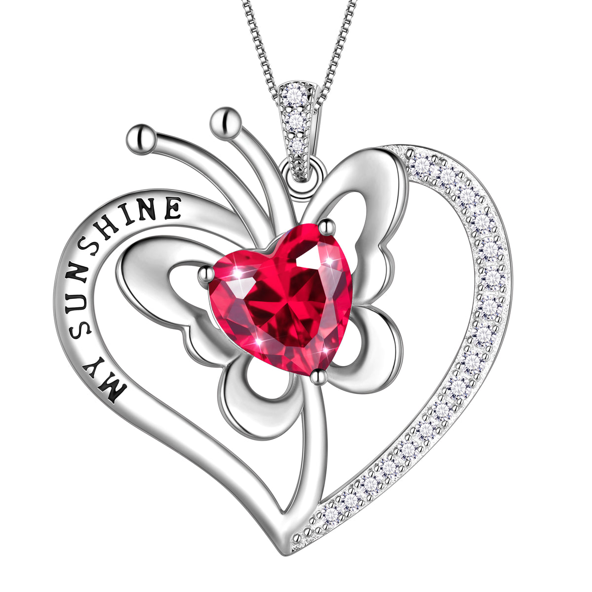 My Sunshine Butterfly Necklace, S925 Sterling Silver Heart Birthstone Birthday Anniversary Christmas Jewelry Gifts for Women / Wife / Lovers