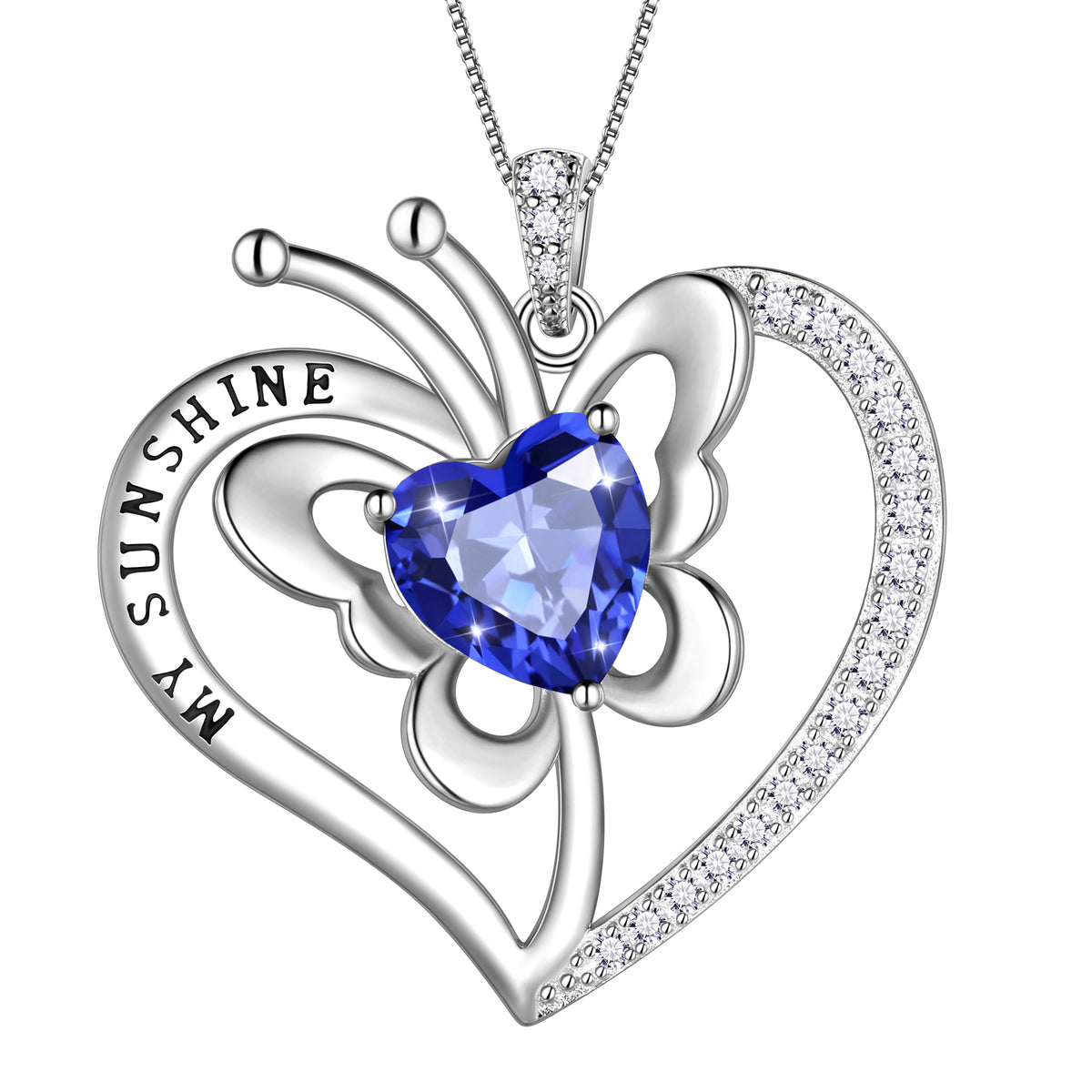 My Sunshine Butterfly Necklace, S925 Sterling Silver Heart Birthstone Birthday Anniversary Christmas Jewelry Gifts for Women / Wife / Lovers