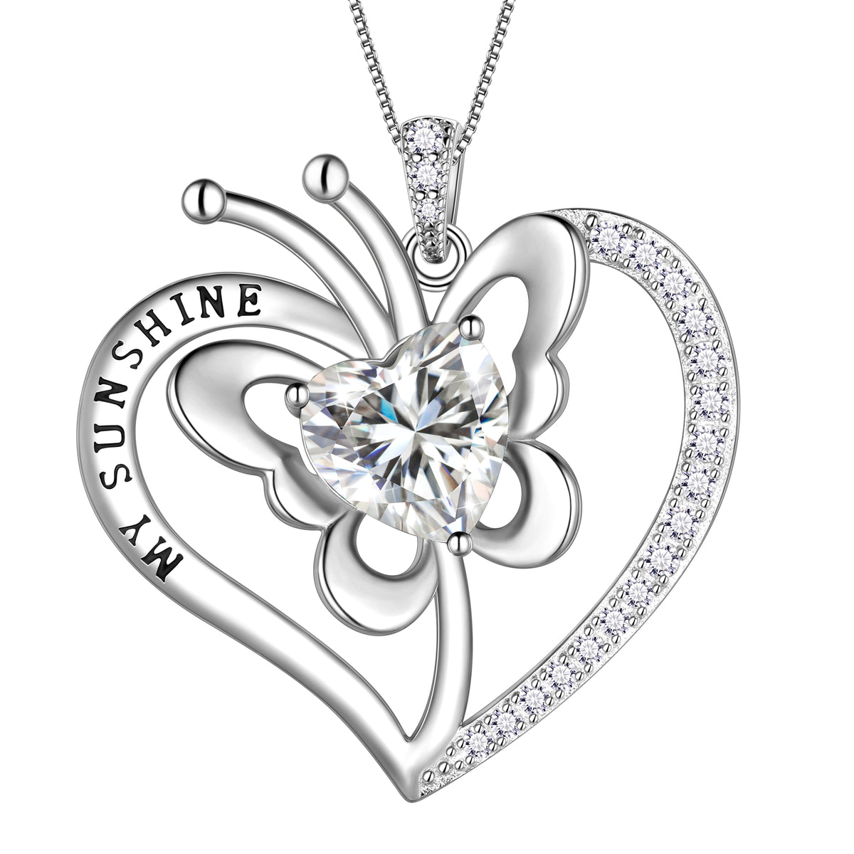 My Sunshine Butterfly Necklace, S925 Sterling Silver Heart Birthstone Birthday Anniversary Christmas Jewelry Gifts for Women / Wife / Lovers
