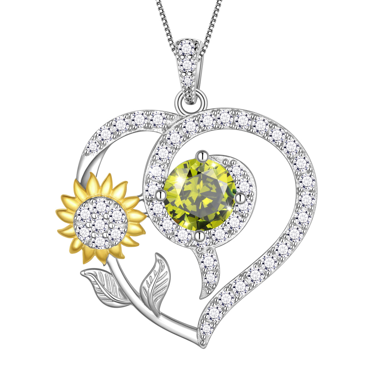 Sunflower Heart Neckalce,925 Sterling SIlver Birthstone Pendant Flower Necklace Birthday Anniversary Christmas Jewelry Gifts for Women Girls