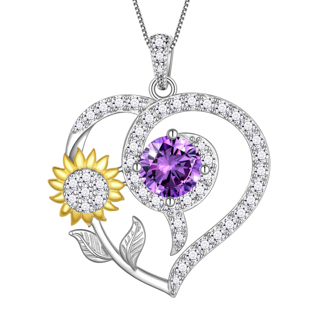 Sunflower Heart Neckalce,925 Sterling SIlver Birthstone Pendant Flower Necklace Birthday Anniversary Christmas Jewelry Gifts for Women Girls