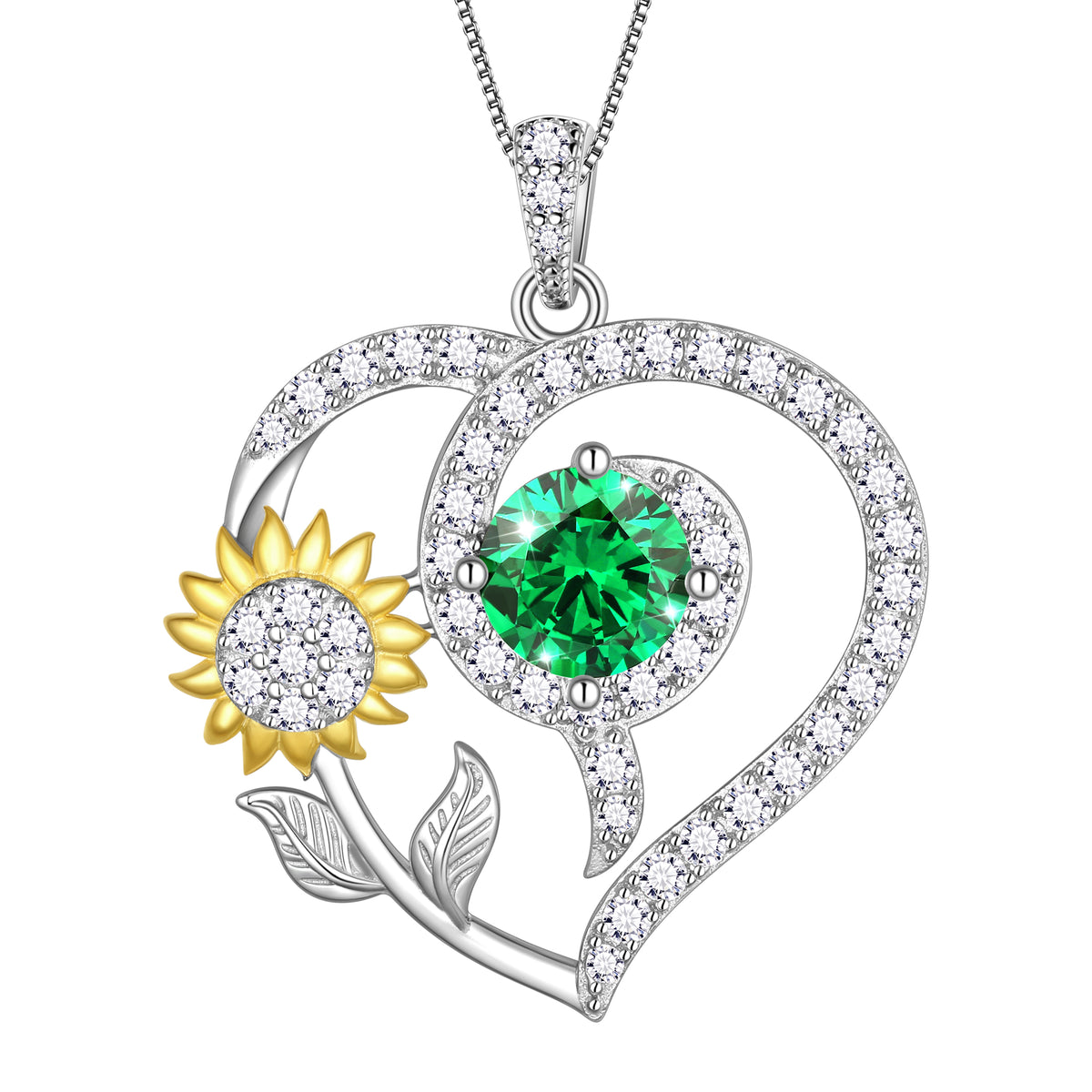 Sunflower Heart Neckalce,925 Sterling SIlver Birthstone Pendant Flower Necklace Birthday Anniversary Christmas Jewelry Gifts for Women Girls