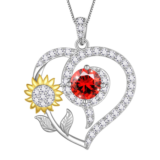 Sunflower Heart Neckalce,925 Sterling SIlver Birthstone Pendant Flower Necklace Birthday Anniversary Christmas Jewelry Gifts for Women Girls