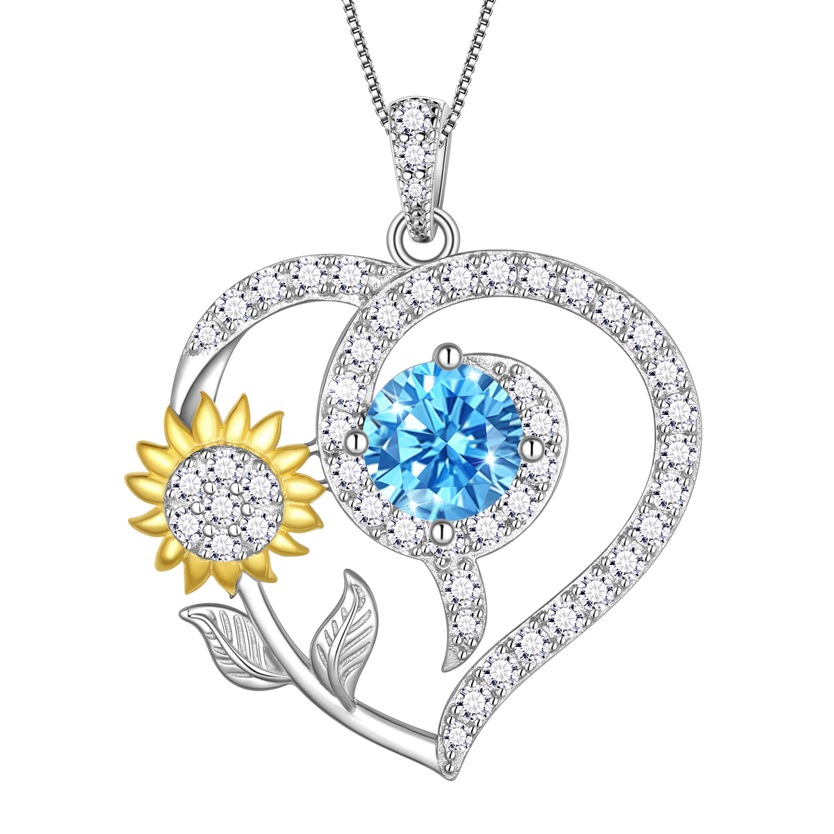 Sunflower Heart Neckalce,925 Sterling SIlver Birthstone Pendant Flower Necklace Birthday Anniversary Christmas Jewelry Gifts for Women Girls