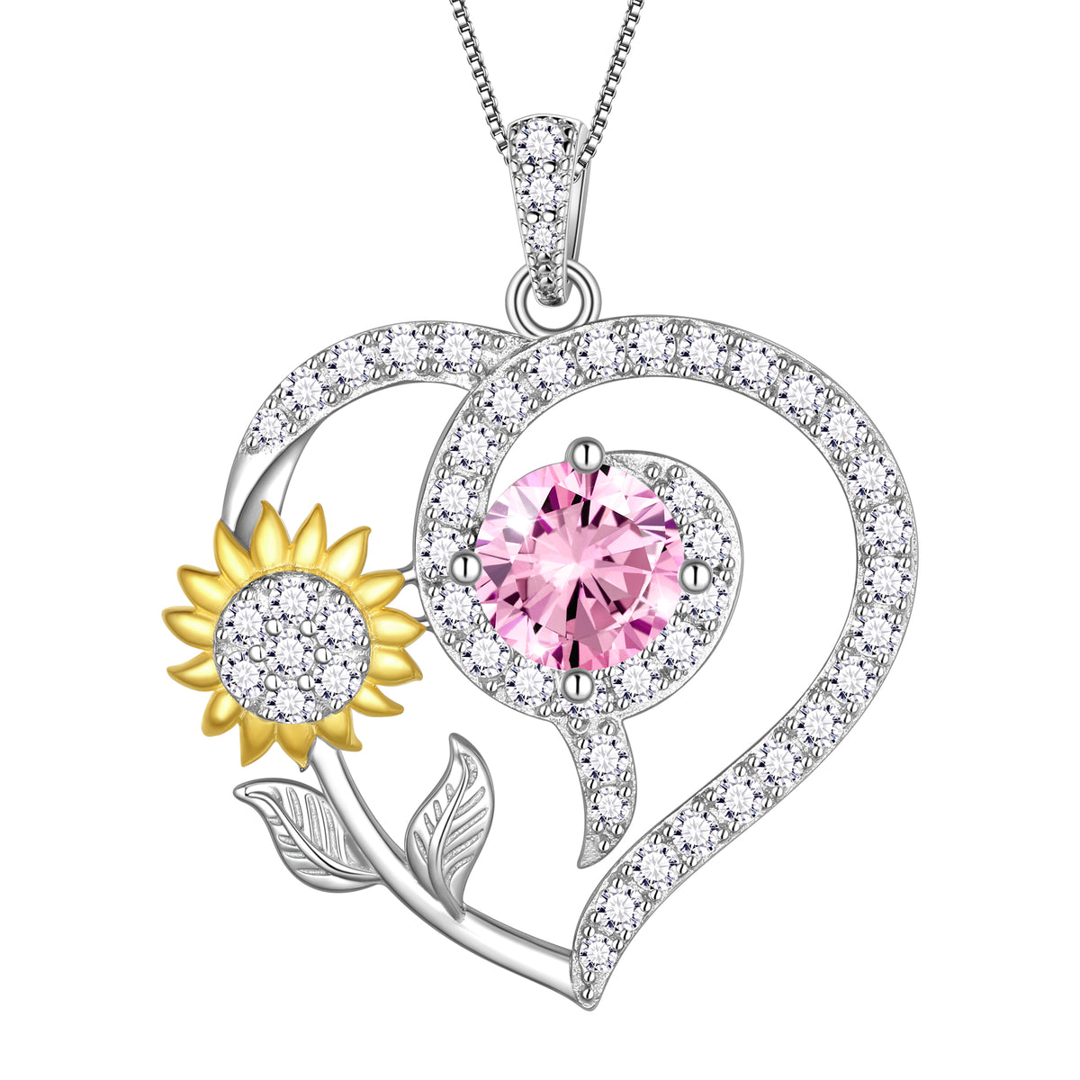 Sunflower Heart Neckalce,925 Sterling SIlver Birthstone Pendant Flower Necklace Birthday Anniversary Christmas Jewelry Gifts for Women Girls