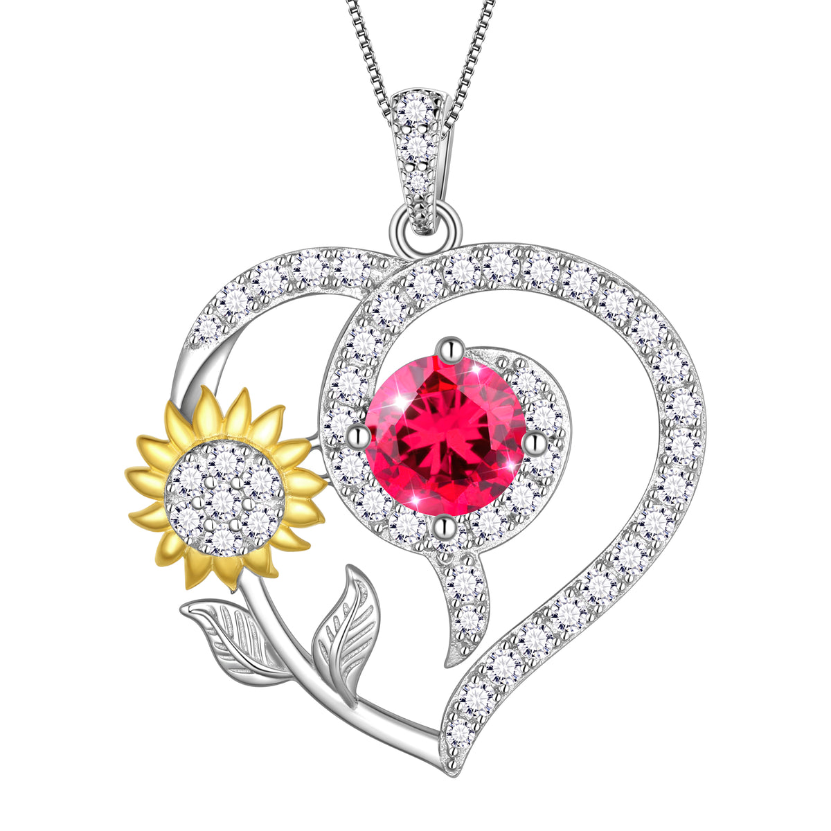 Sunflower Heart Neckalce,925 Sterling SIlver Birthstone Pendant Flower Necklace Birthday Anniversary Christmas Jewelry Gifts for Women Girls
