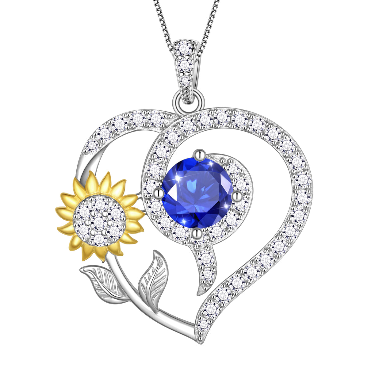 Sunflower Heart Neckalce,925 Sterling SIlver Birthstone Pendant Flower Necklace Birthday Anniversary Christmas Jewelry Gifts for Women Girls