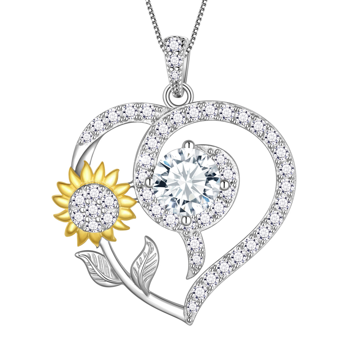 Sunflower Heart Neckalce,925 Sterling SIlver Birthstone Pendant Flower Necklace Birthday Anniversary Christmas Jewelry Gifts for Women Girls