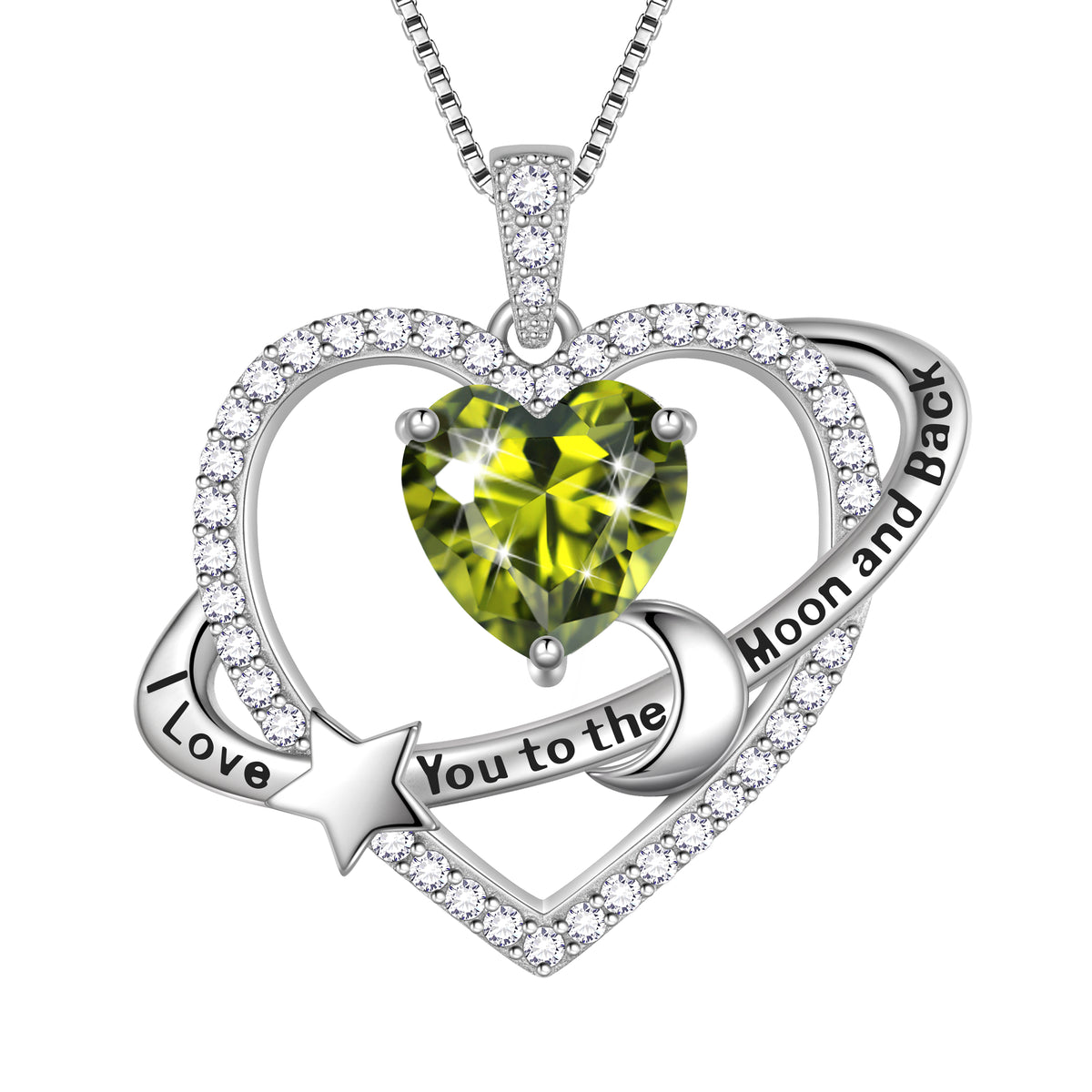 I Love You to The Moon and Back Necklace,S925 Sterling Silver Heart Birthstone Necklace, Moon and Star Pendant Necklace Birthday Anniversary Christmas Jewelry Gifts for Women / Wife / Lovers