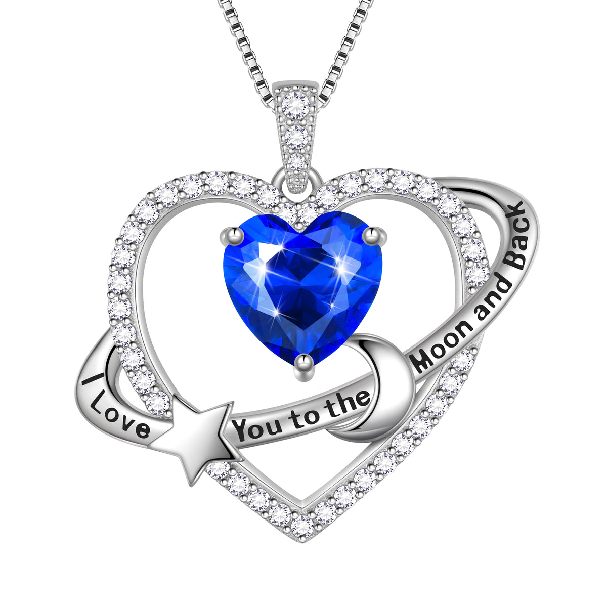 I Love You to The Moon and Back Necklace,S925 Sterling Silver Heart Birthstone Necklace, Moon and Star Pendant Necklace Birthday Anniversary Christmas Jewelry Gifts for Women / Wife / Lovers