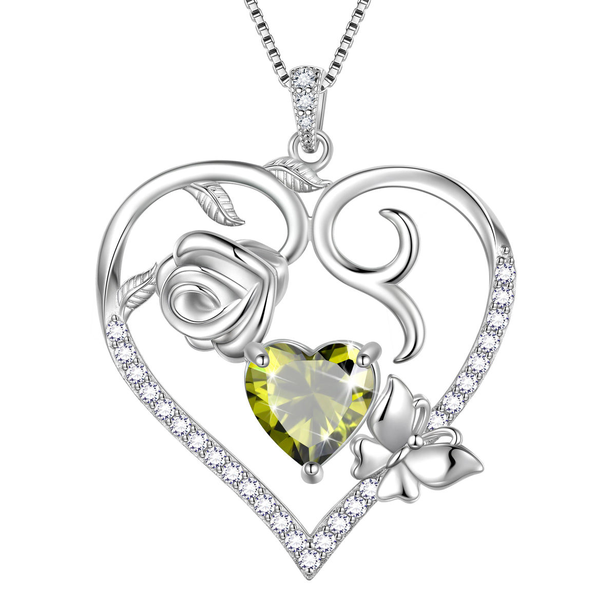 925 Sterling Silver Heart Rose Necklace,Butterfly Flower Cute Animal Pendant Necklace Jewelry Birthday Christmas Valentines Gifts for Women Girls-HP0185
