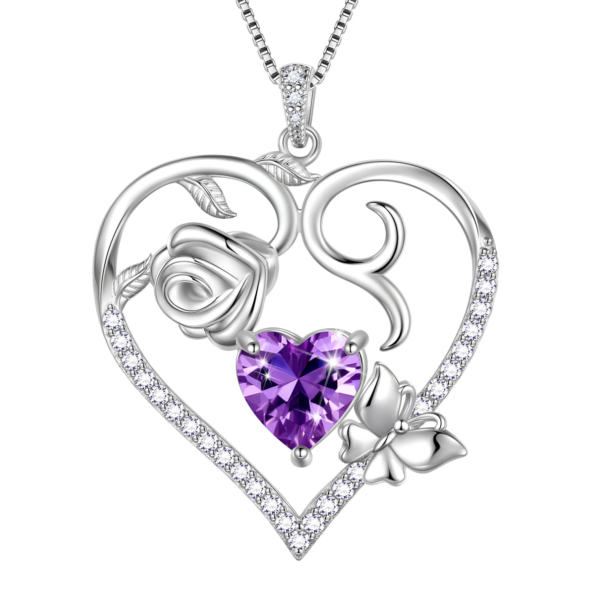 925 Sterling Silver Heart Rose Necklace,Butterfly Flower Cute Animal Pendant Necklace Jewelry Birthday Christmas Valentines Gifts for Women Girls-HP0185