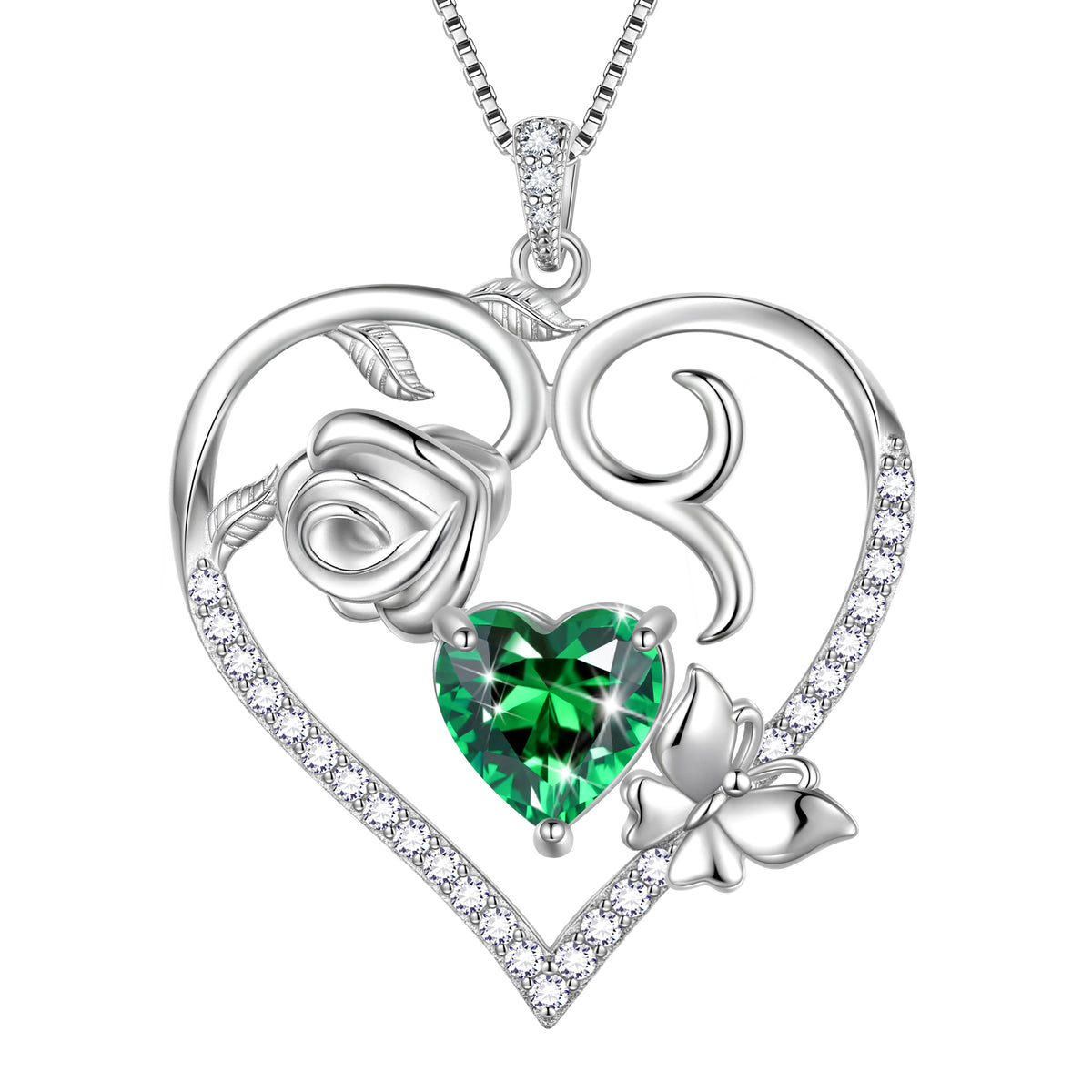 925 Sterling Silver Heart Rose Necklace,Butterfly Flower Cute Animal Pendant Necklace Jewelry Birthday Christmas Valentines Gifts for Women Girls-HP0185