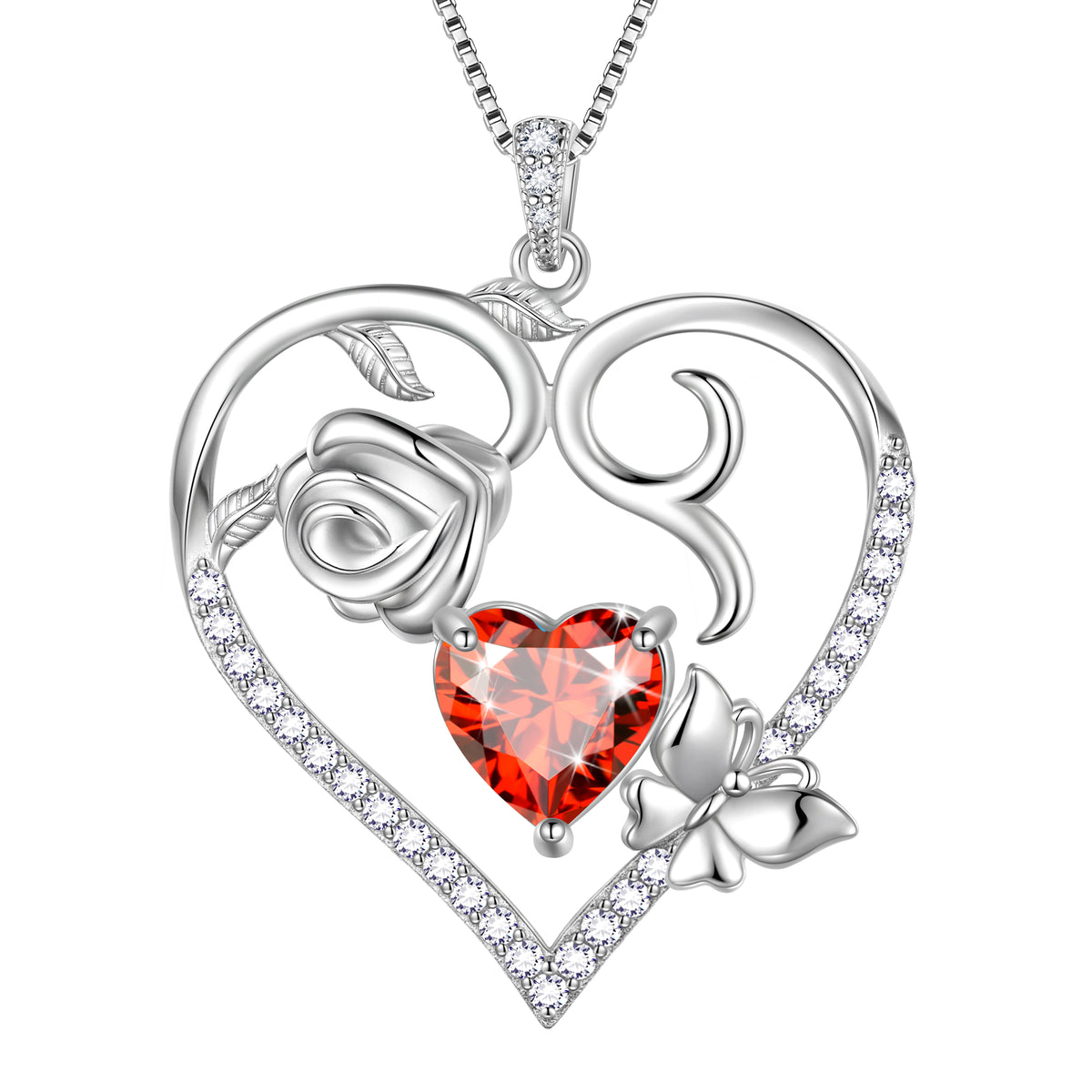 925 Sterling Silver Heart Rose Necklace,Butterfly Flower Cute Animal Pendant Necklace Jewelry Birthday Christmas Valentines Gifts for Women Girls-HP0185