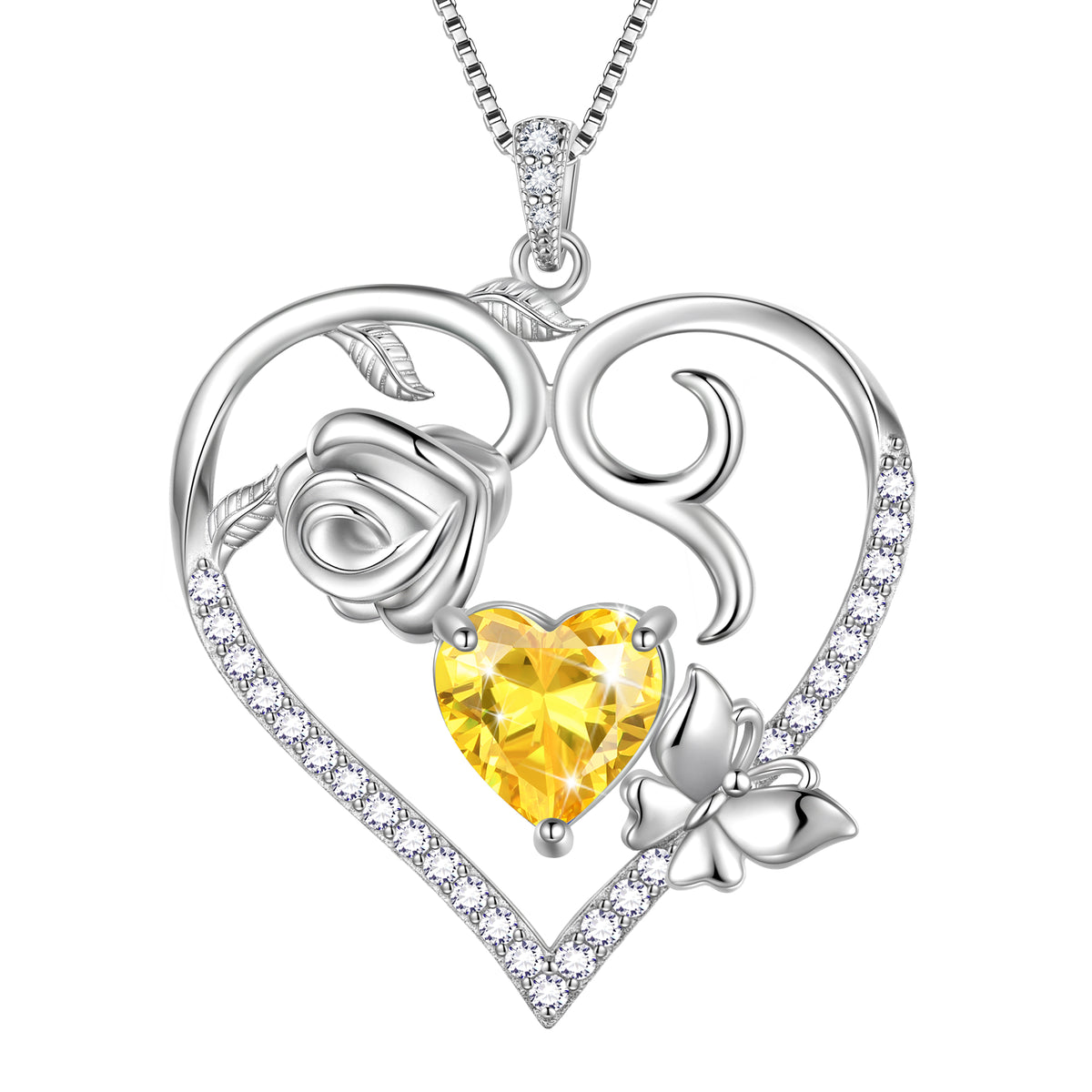 925 Sterling Silver Heart Rose Necklace,Butterfly Flower Cute Animal Pendant Necklace Jewelry Birthday Christmas Valentines Gifts for Women Girls-HP0185