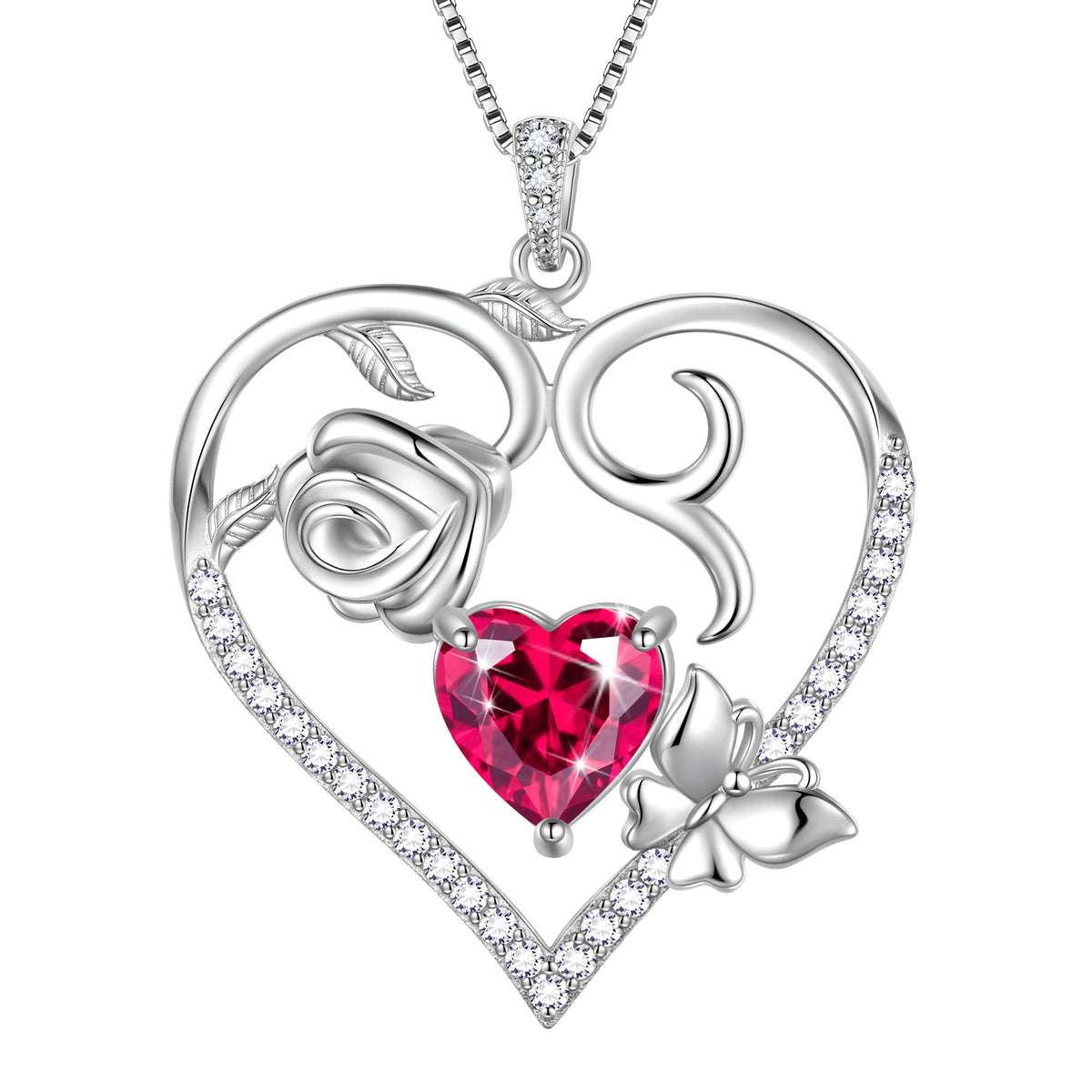 925 Sterling Silver Heart Rose Necklace,Butterfly Flower Cute Animal Pendant Necklace Jewelry Birthday Christmas Valentines Gifts for Women Girls-HP0185
