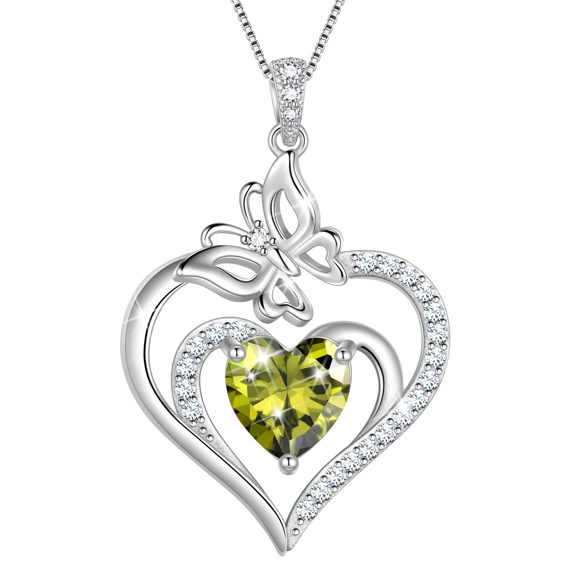 Beautlace 925 Sterling Silver Heart Birthstone Necklace,Butterfly Pendant Necklace Cute Animal Jewelry Birthday Christmas Valentines Gifts for Women