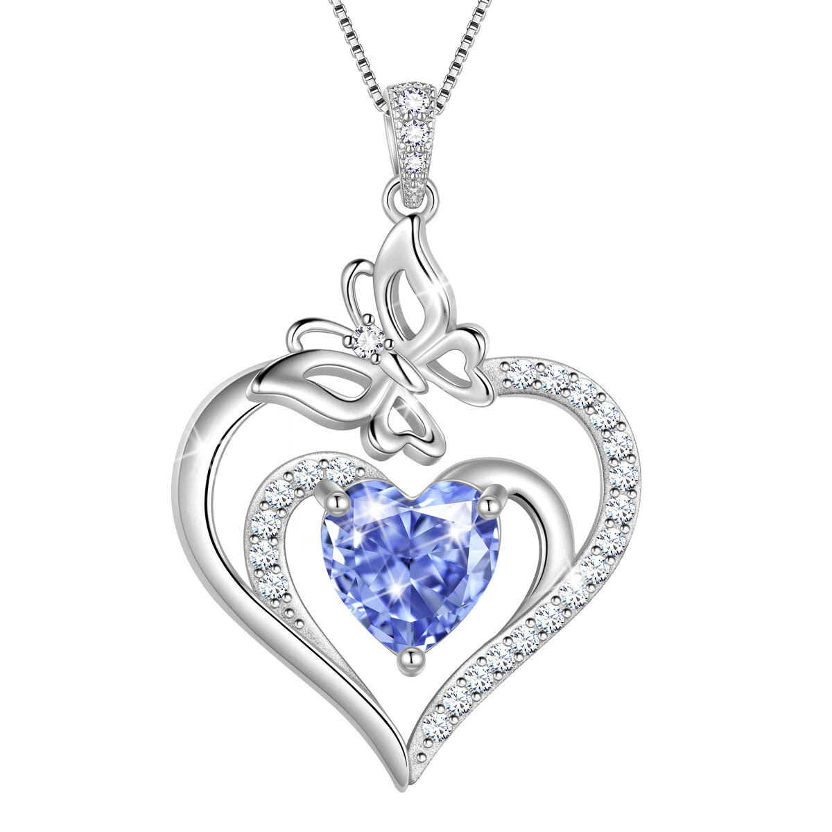 Beautlace 925 Sterling Silver Heart Birthstone Necklace,Butterfly Pendant Necklace Cute Animal Jewelry Birthday Christmas Valentines Gifts for Women