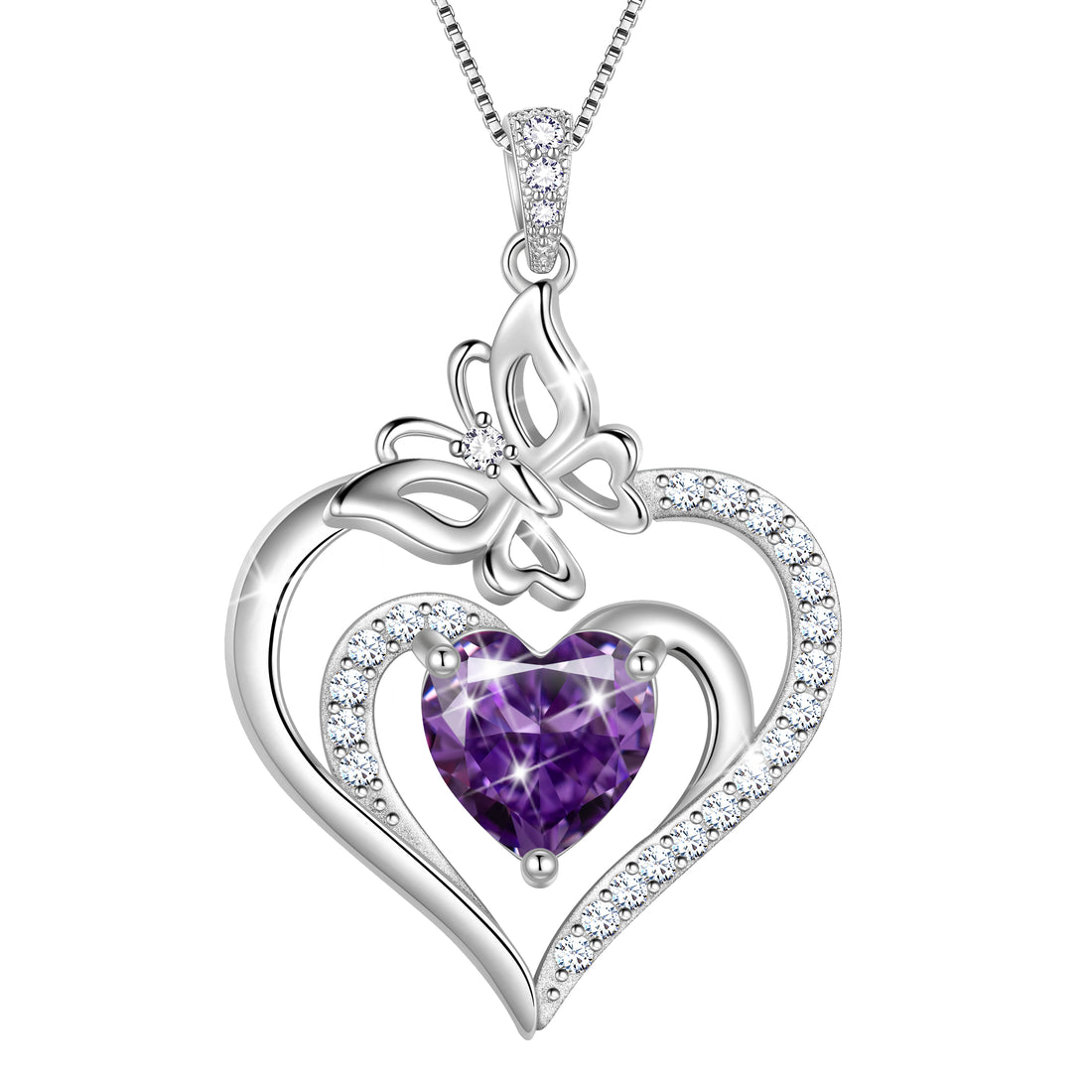 Beautlace 925 Sterling Silver Heart Birthstone Necklace,Butterfly Pendant Necklace Cute Animal Jewelry Birthday Christmas Valentines Gifts for Women
