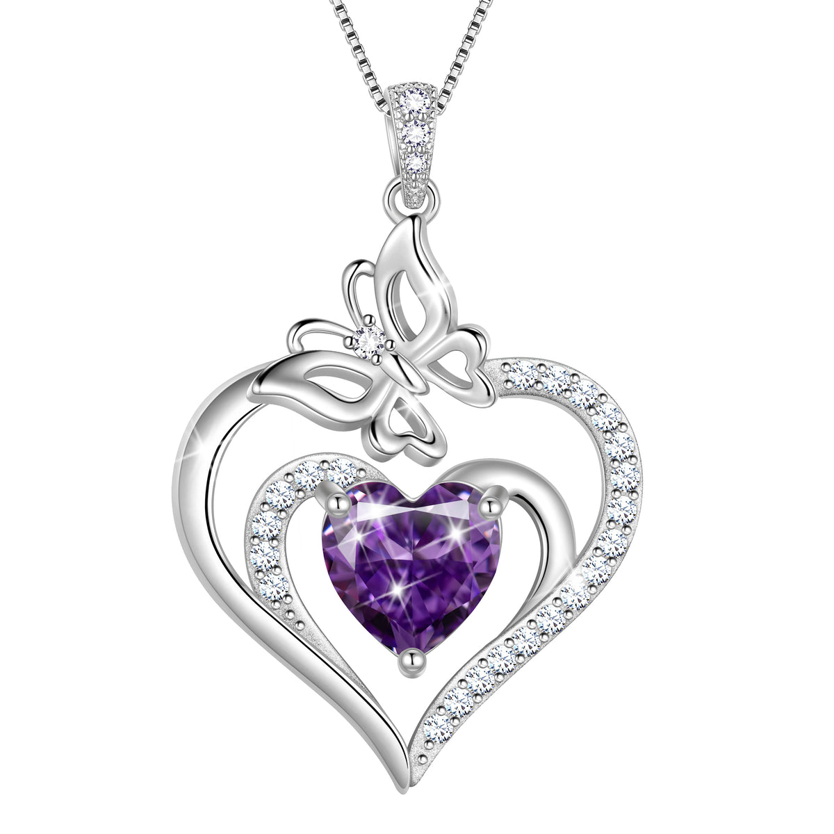 Beautlace 925 Sterling Silver Heart Birthstone Necklace,Butterfly Pendant Necklace Cute Animal Jewelry Birthday Christmas Valentines Gifts for Women