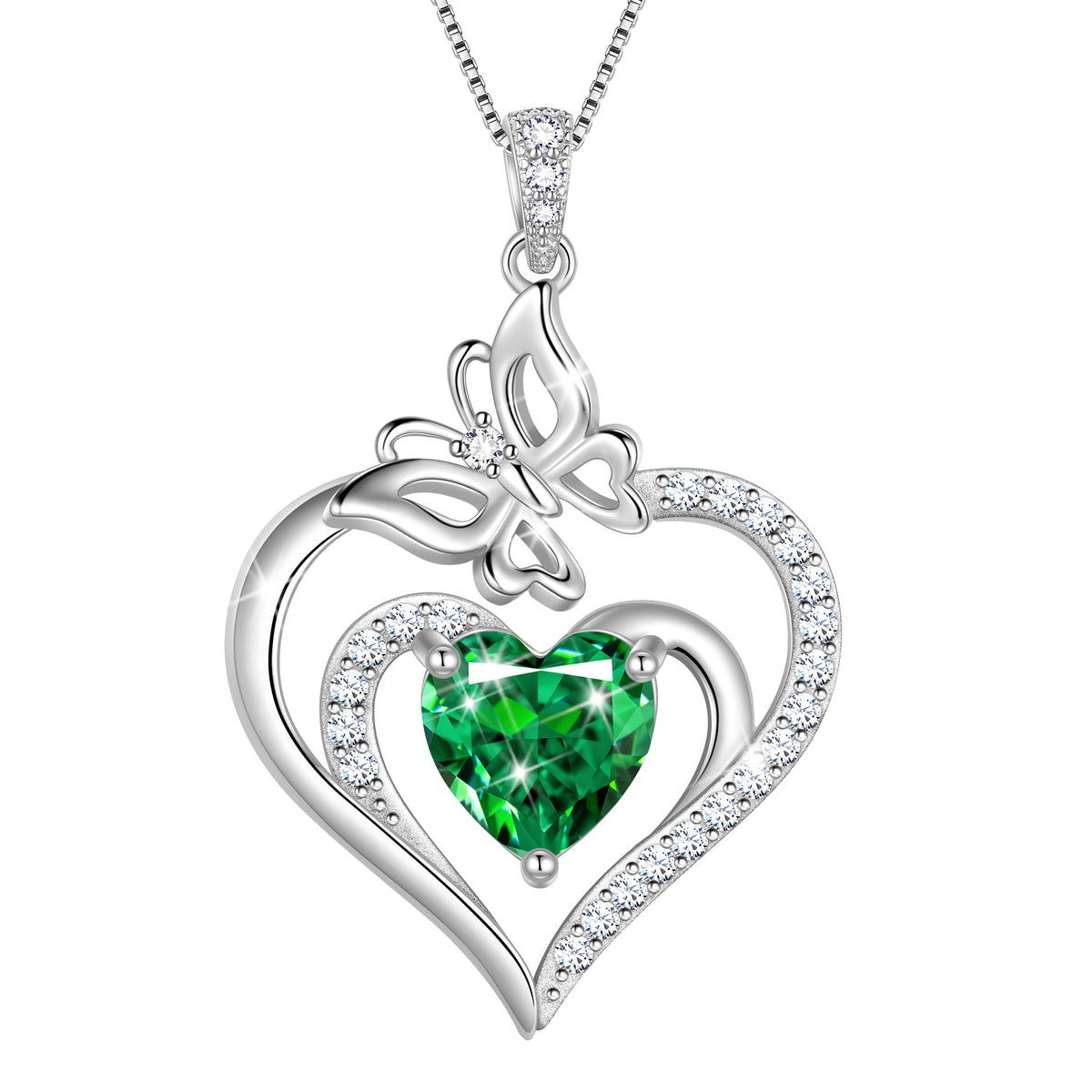 Beautlace 925 Sterling Silver Heart Birthstone Necklace,Butterfly Pendant Necklace Cute Animal Jewelry Birthday Christmas Valentines Gifts for Women