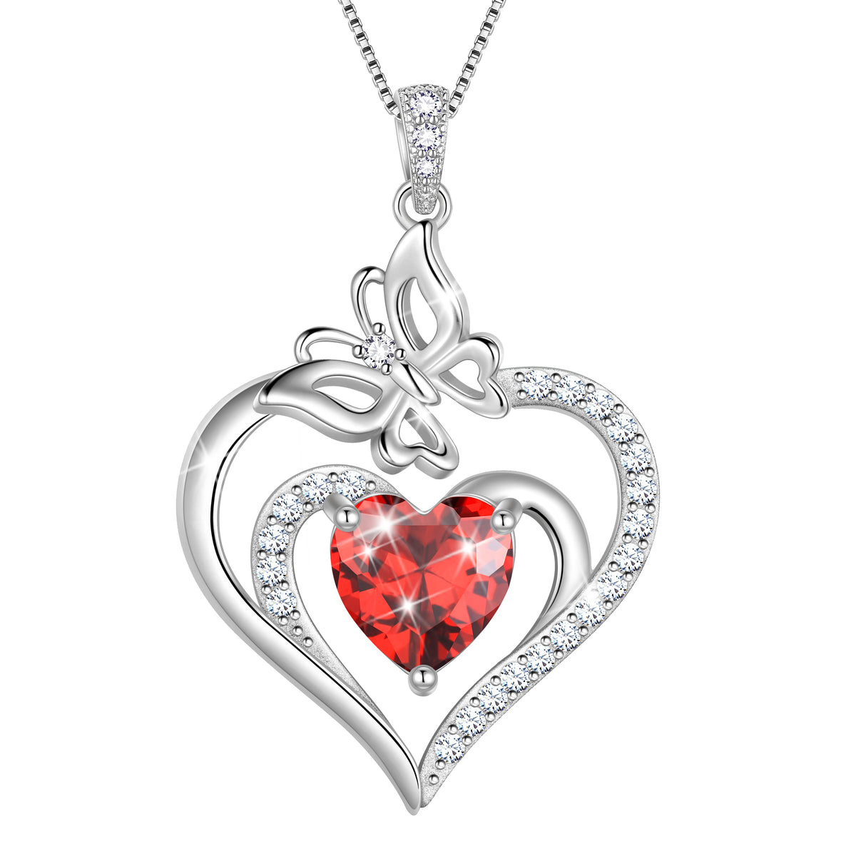 Beautlace 925 Sterling Silver Heart Birthstone Necklace,Butterfly Pendant Necklace Cute Animal Jewelry Birthday Christmas Valentines Gifts for Women