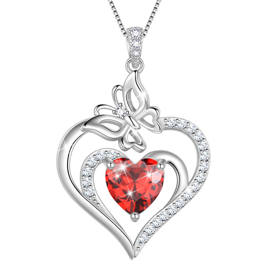 Beautlace 925 Sterling Silver Heart Birthstone Necklace,Butterfly Pendant Necklace Cute Animal Jewelry Birthday Christmas Valentines Gifts for Women