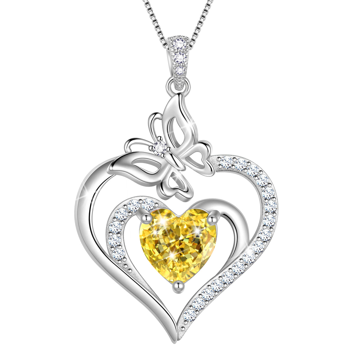 Beautlace 925 Sterling Silver Heart Birthstone Necklace,Butterfly Pendant Necklace Cute Animal Jewelry Birthday Christmas Valentines Gifts for Women