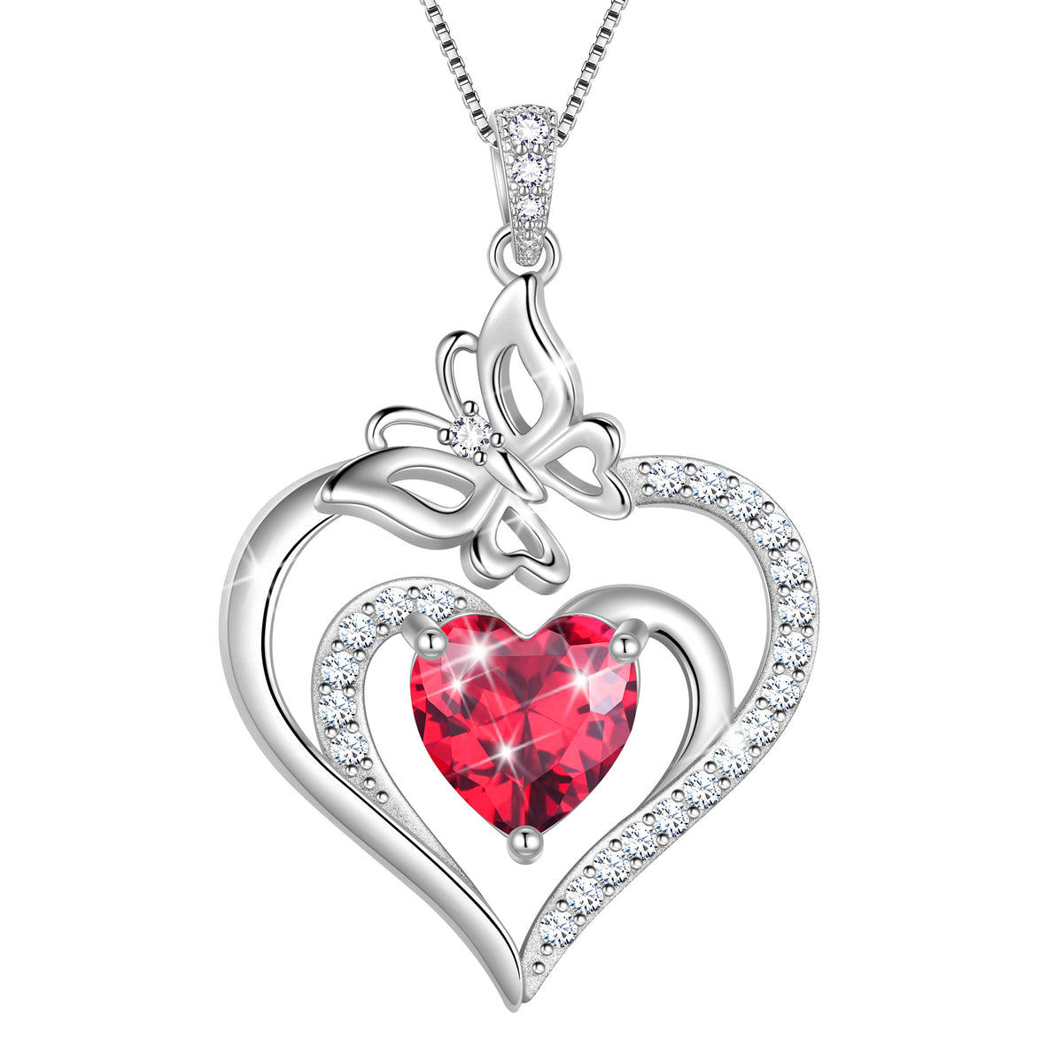 Beautlace 925 Sterling Silver Heart Birthstone Necklace,Butterfly Pendant Necklace Cute Animal Jewelry Birthday Christmas Valentines Gifts for Women