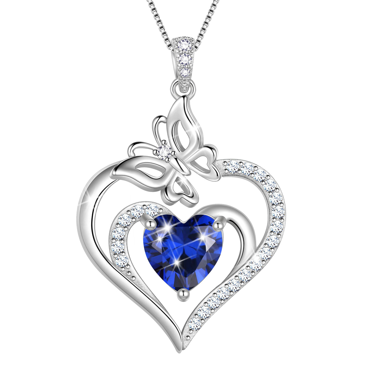 Beautlace 925 Sterling Silver Heart Birthstone Necklace,Butterfly Pendant Necklace Cute Animal Jewelry Birthday Christmas Valentines Gifts for Women