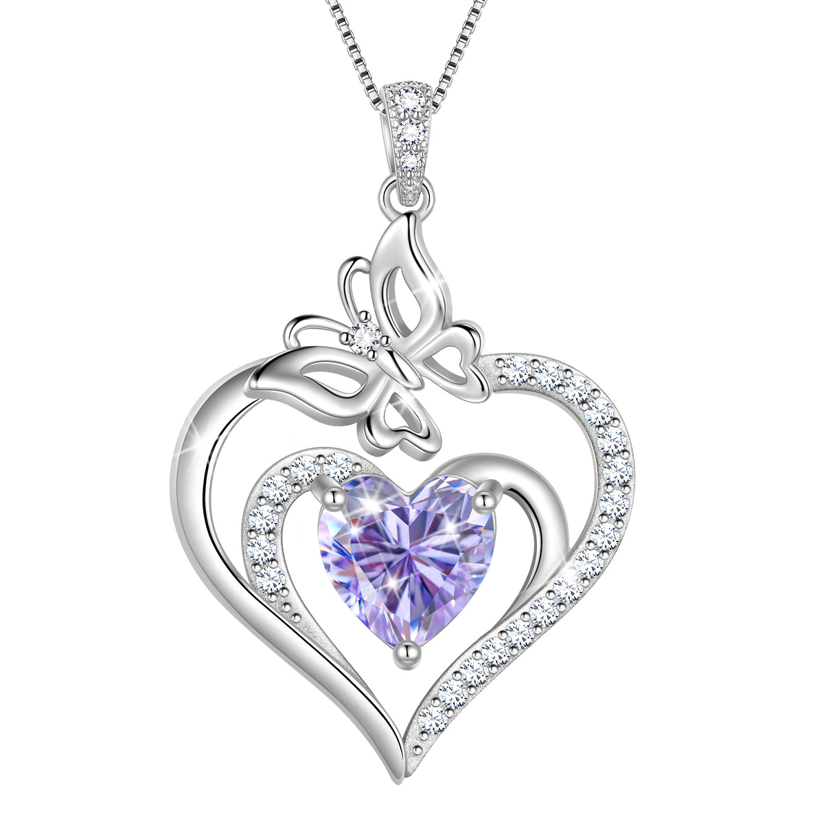 Beautlace 925 Sterling Silver Heart Birthstone Necklace,Butterfly Pendant Necklace Cute Animal Jewelry Birthday Christmas Valentines Gifts for Women