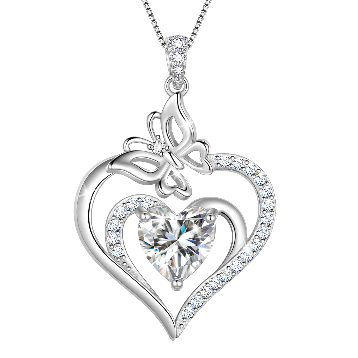 Beautlace 925 Sterling Silver Heart Birthstone Necklace,Butterfly Pendant Necklace Cute Animal Jewelry Birthday Christmas Valentines Gifts for Women
