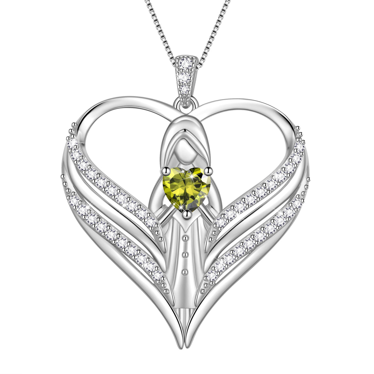 Beautlace 925 Sterling Silver Angle Heart Necklace with Birthstone,Guardian of Love Heart Pendant Necklace Jewelry Birthday Christmas Valentines Gifts for Women Mom