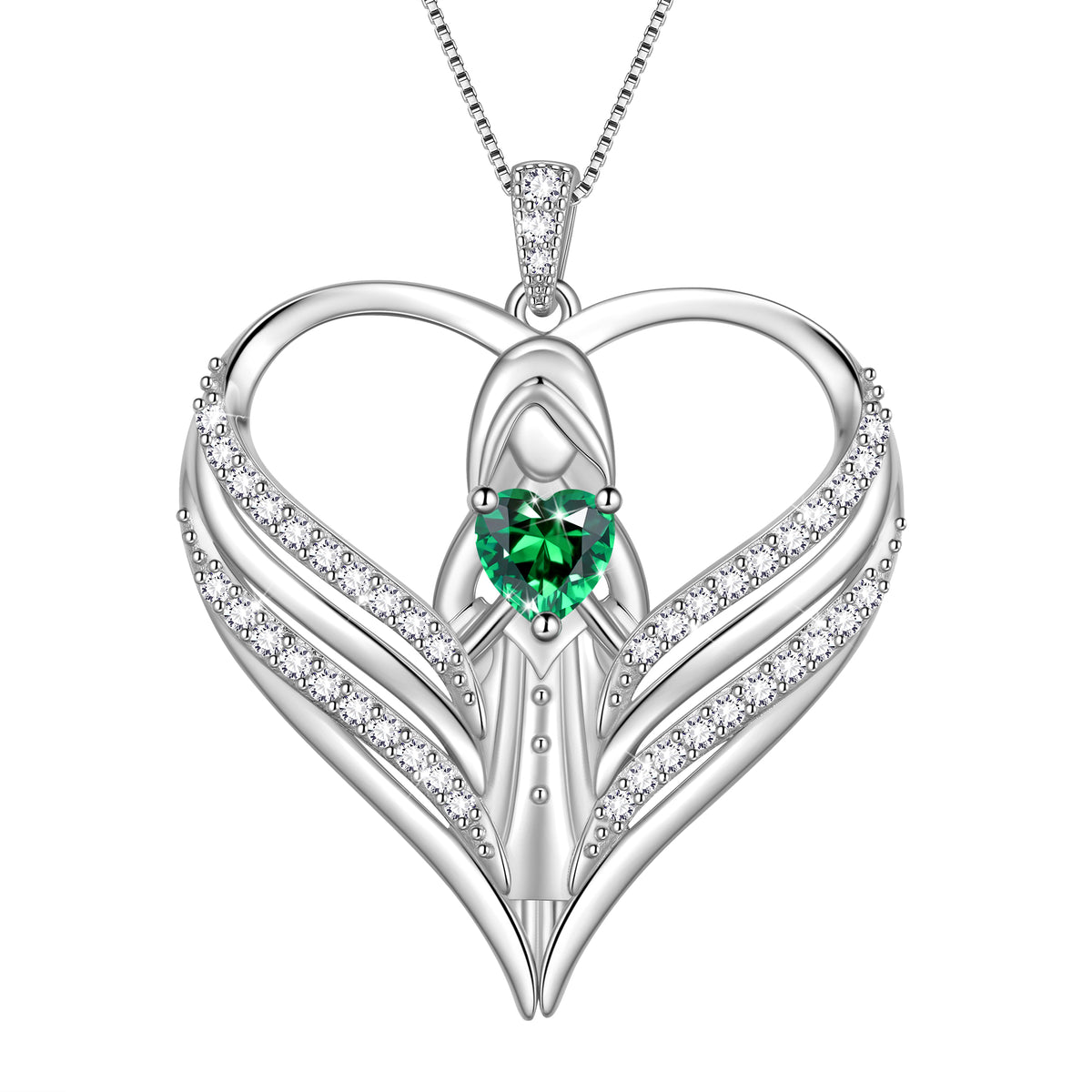 Beautlace 925 Sterling Silver Angle Heart Necklace with Birthstone,Guardian of Love Heart Pendant Necklace Jewelry Birthday Christmas Valentines Gifts for Women Mom