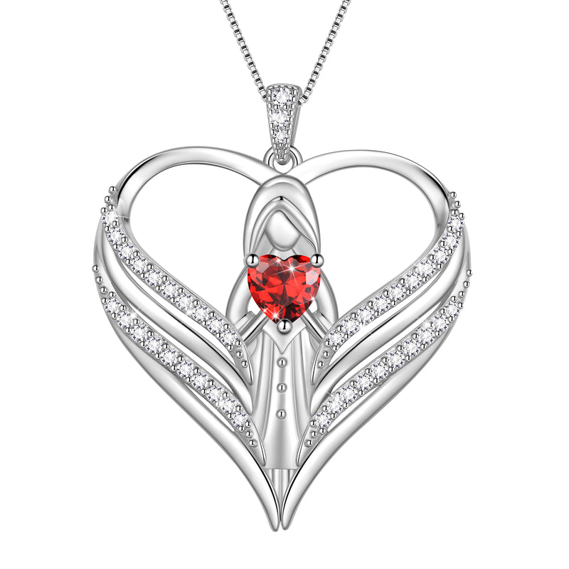 Beautlace 925 Sterling Silver Angle Heart Necklace with Birthstone,Guardian of Love Heart Pendant Necklace Jewelry Birthday Christmas Valentines Gifts for Women Mom