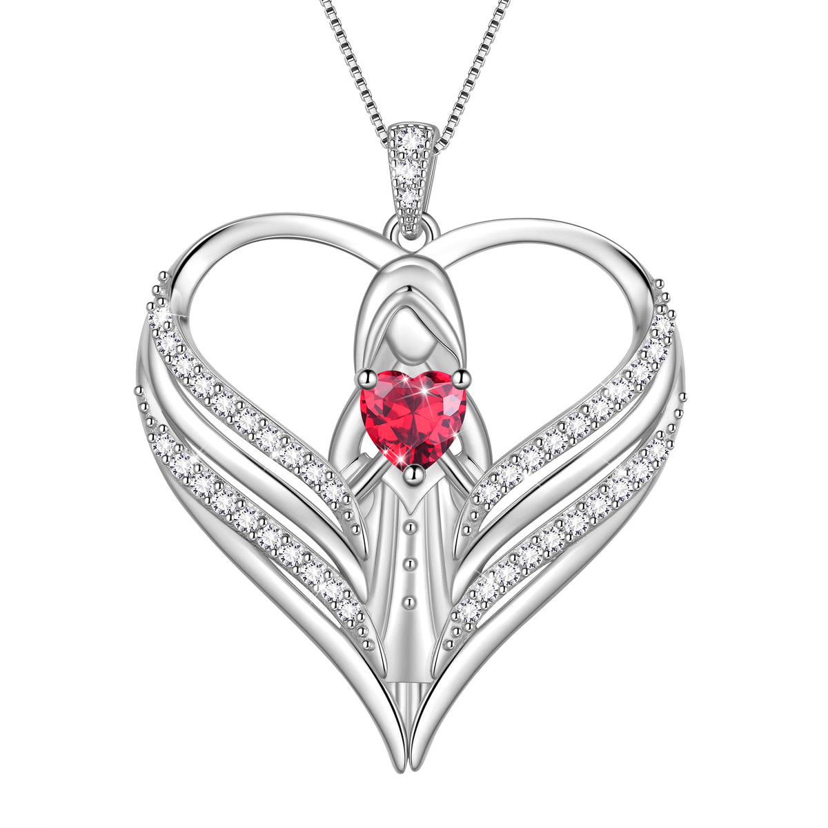 Beautlace 925 Sterling Silver Angle Heart Necklace with Birthstone,Guardian of Love Heart Pendant Necklace Jewelry Birthday Christmas Valentines Gifts for Women Mom