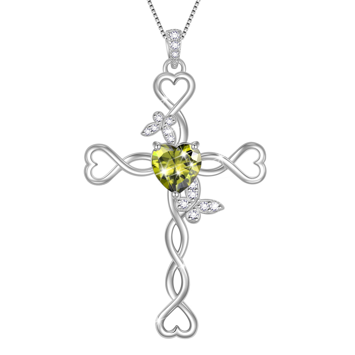 925 Sterling Silver Cross  Heart Birthstone Necklace,Butterfly Pendant Necklace Jewelry Birthday Christmas Gifts for Women/ Wife /Lover