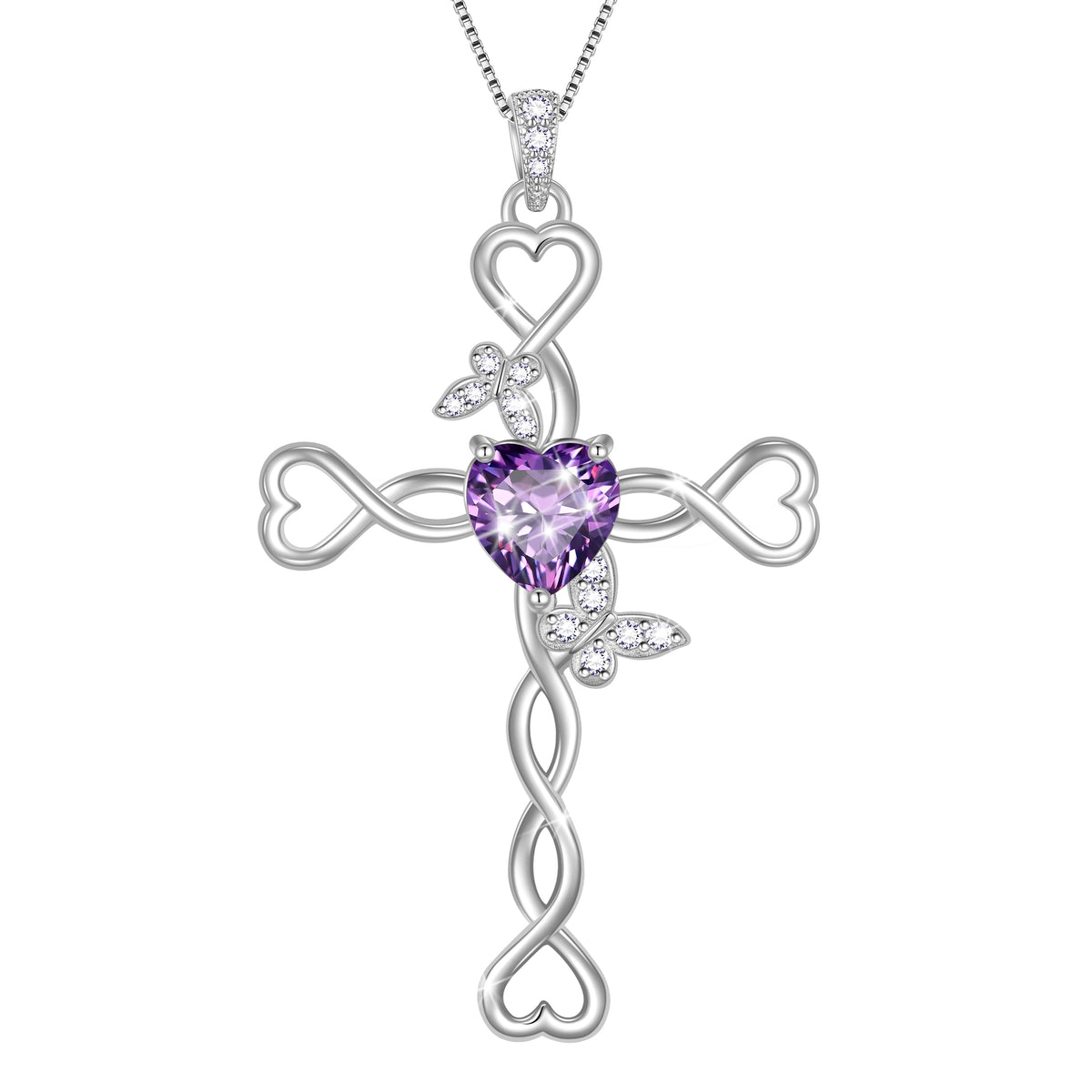 925 Sterling Silver Cross  Heart Birthstone Necklace,Butterfly Pendant Necklace Jewelry Birthday Christmas Gifts for Women/ Wife /Lover