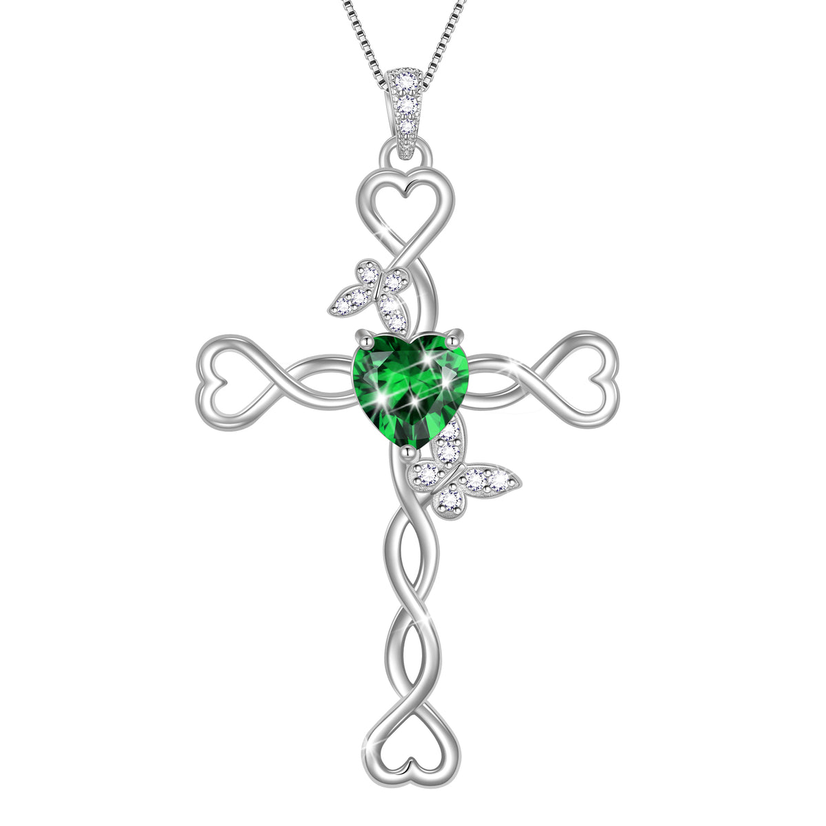 925 Sterling Silver Cross  Heart Birthstone Necklace,Butterfly Pendant Necklace Jewelry Birthday Christmas Gifts for Women/ Wife /Lover