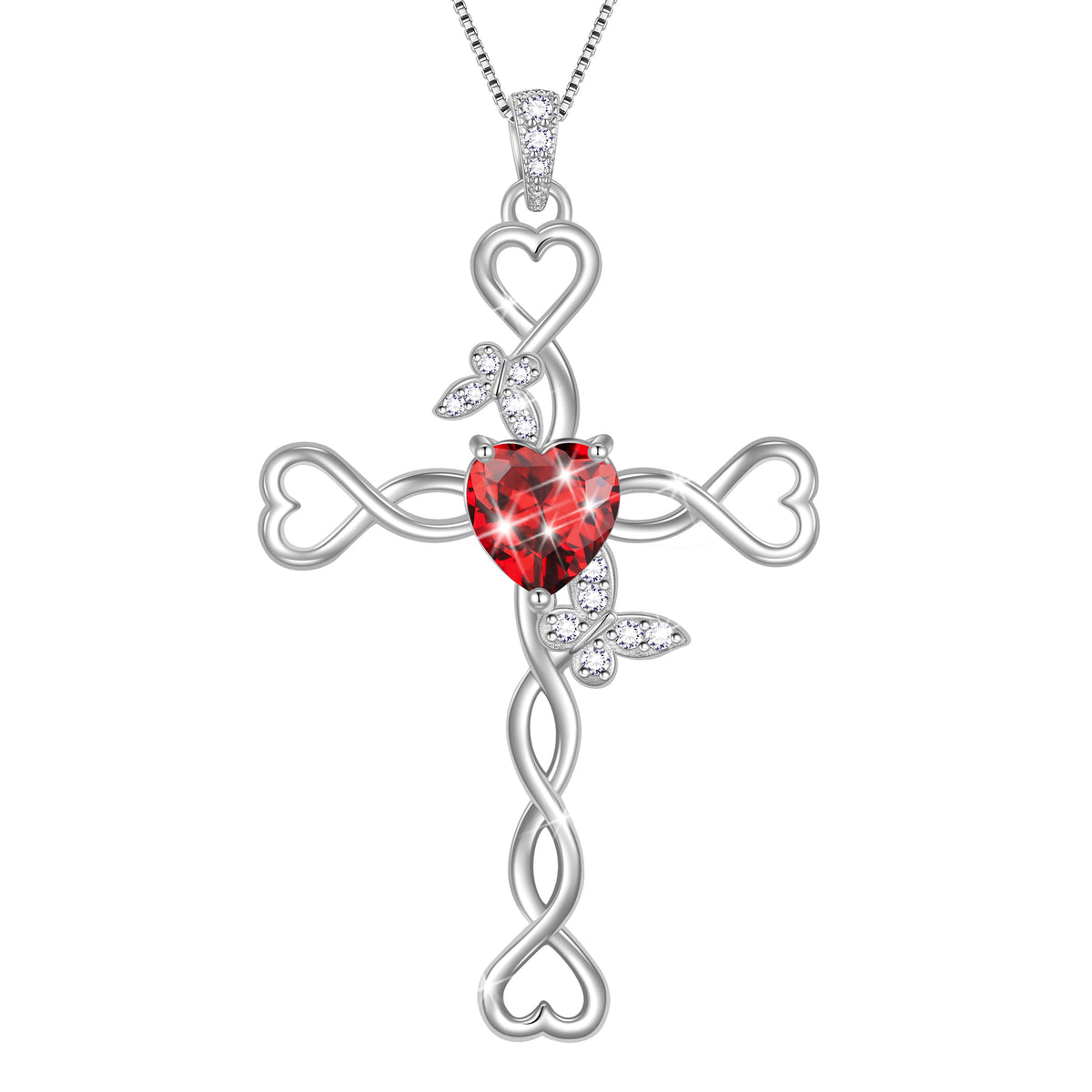 925 Sterling Silver Cross  Heart Birthstone Necklace,Butterfly Pendant Necklace Jewelry Birthday Christmas Gifts for Women/ Wife /Lover