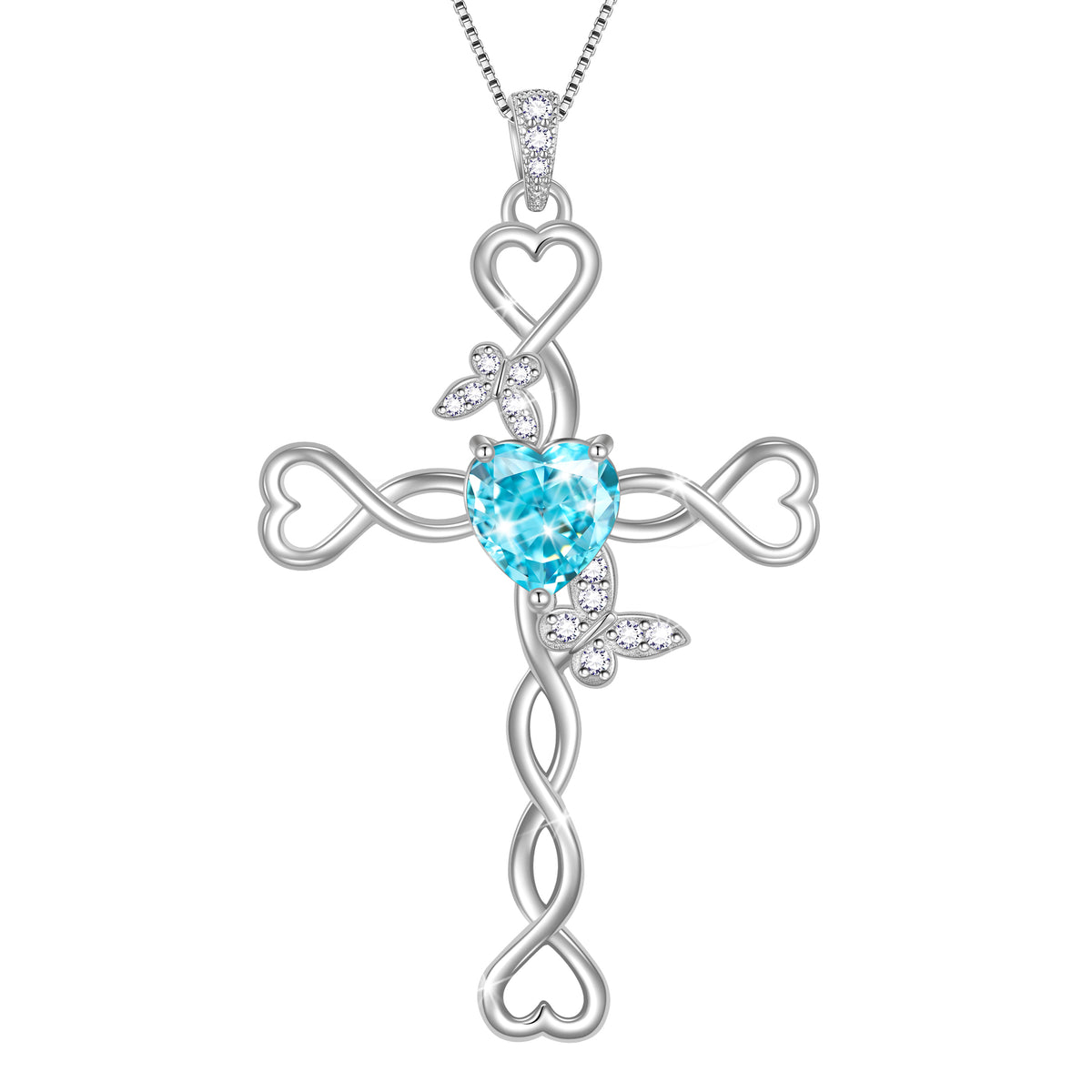 925 Sterling Silver Cross  Heart Birthstone Necklace,Butterfly Pendant Necklace Jewelry Birthday Christmas Gifts for Women/ Wife /Lover