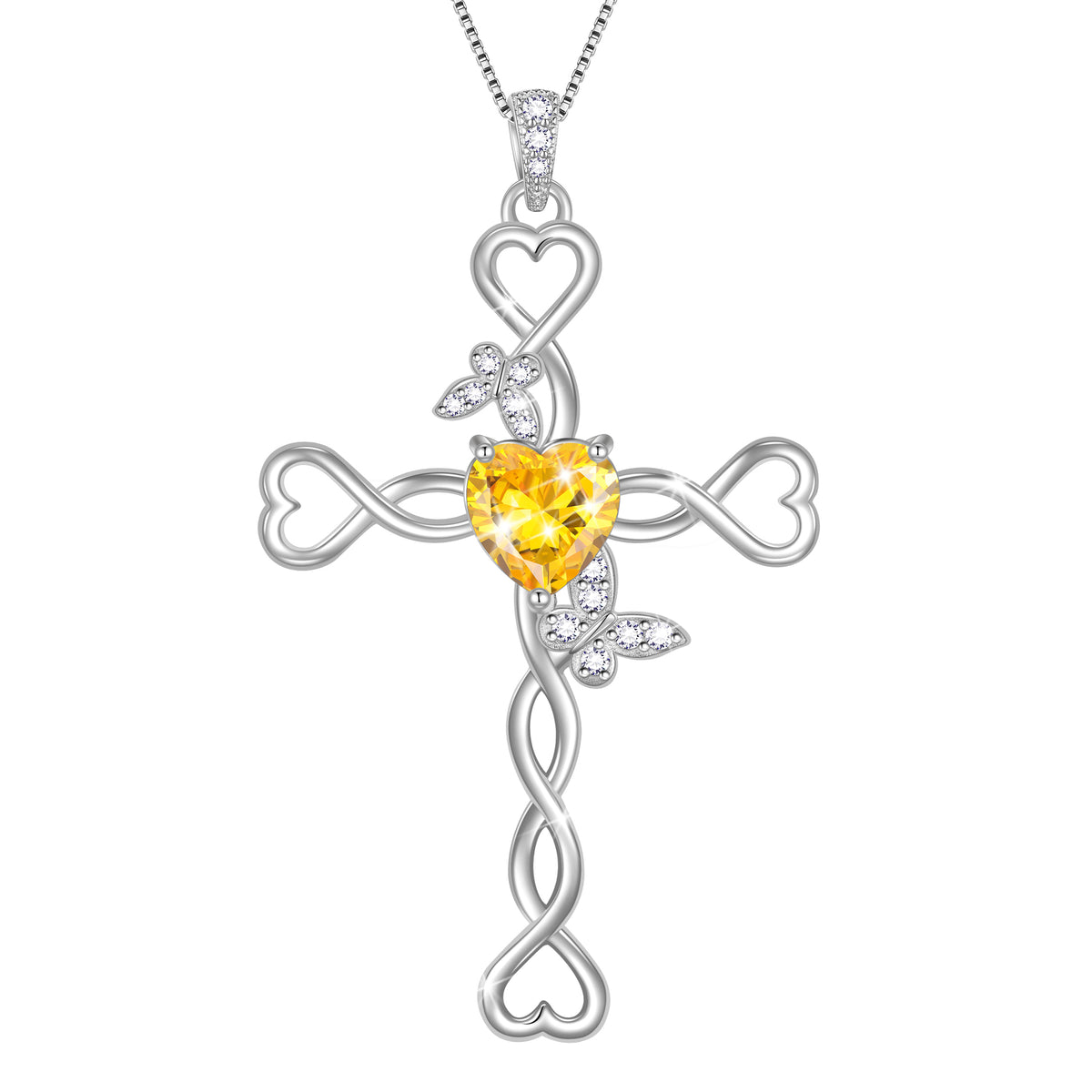 925 Sterling Silver Cross  Heart Birthstone Necklace,Butterfly Pendant Necklace Jewelry Birthday Christmas Gifts for Women/ Wife /Lover