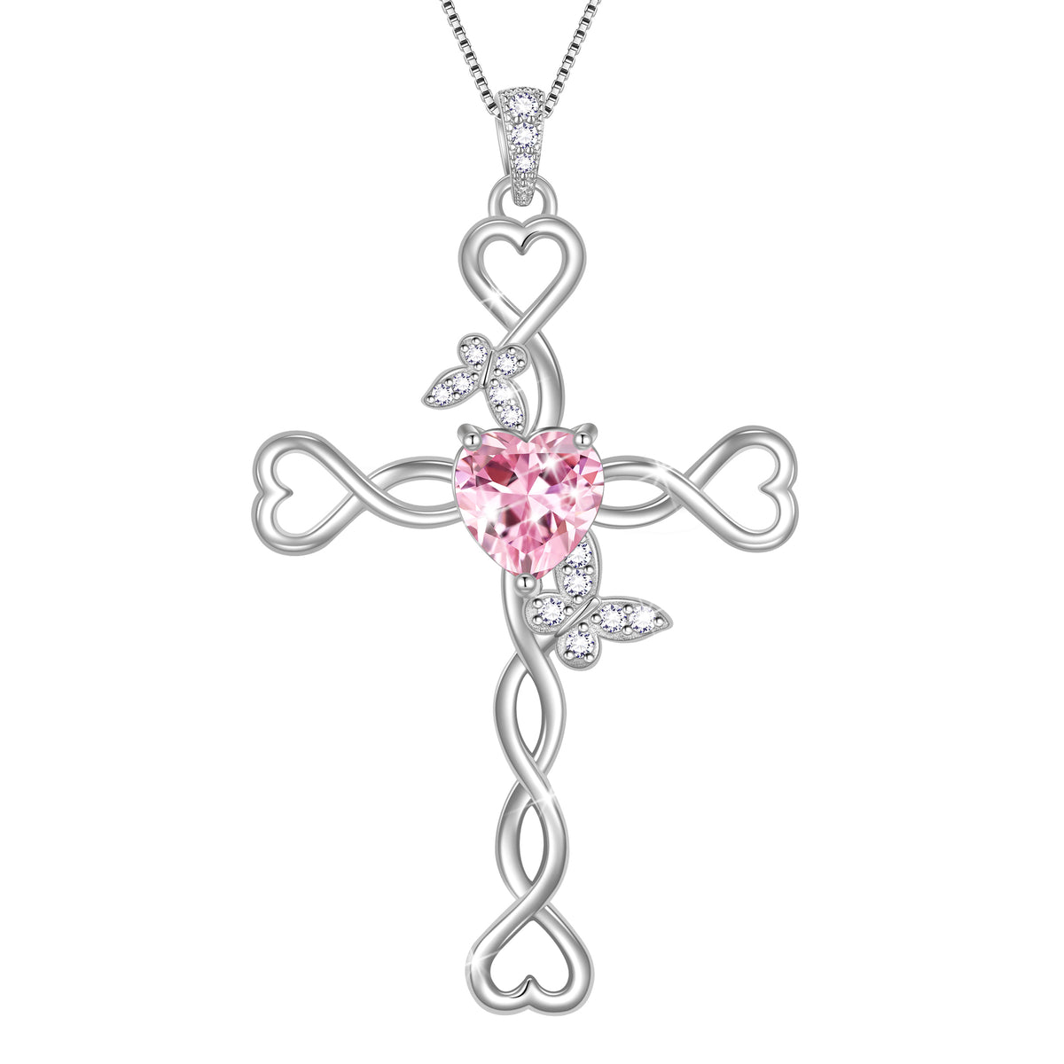 925 Sterling Silver Cross  Heart Birthstone Necklace,Butterfly Pendant Necklace Jewelry Birthday Christmas Gifts for Women/ Wife /Lover
