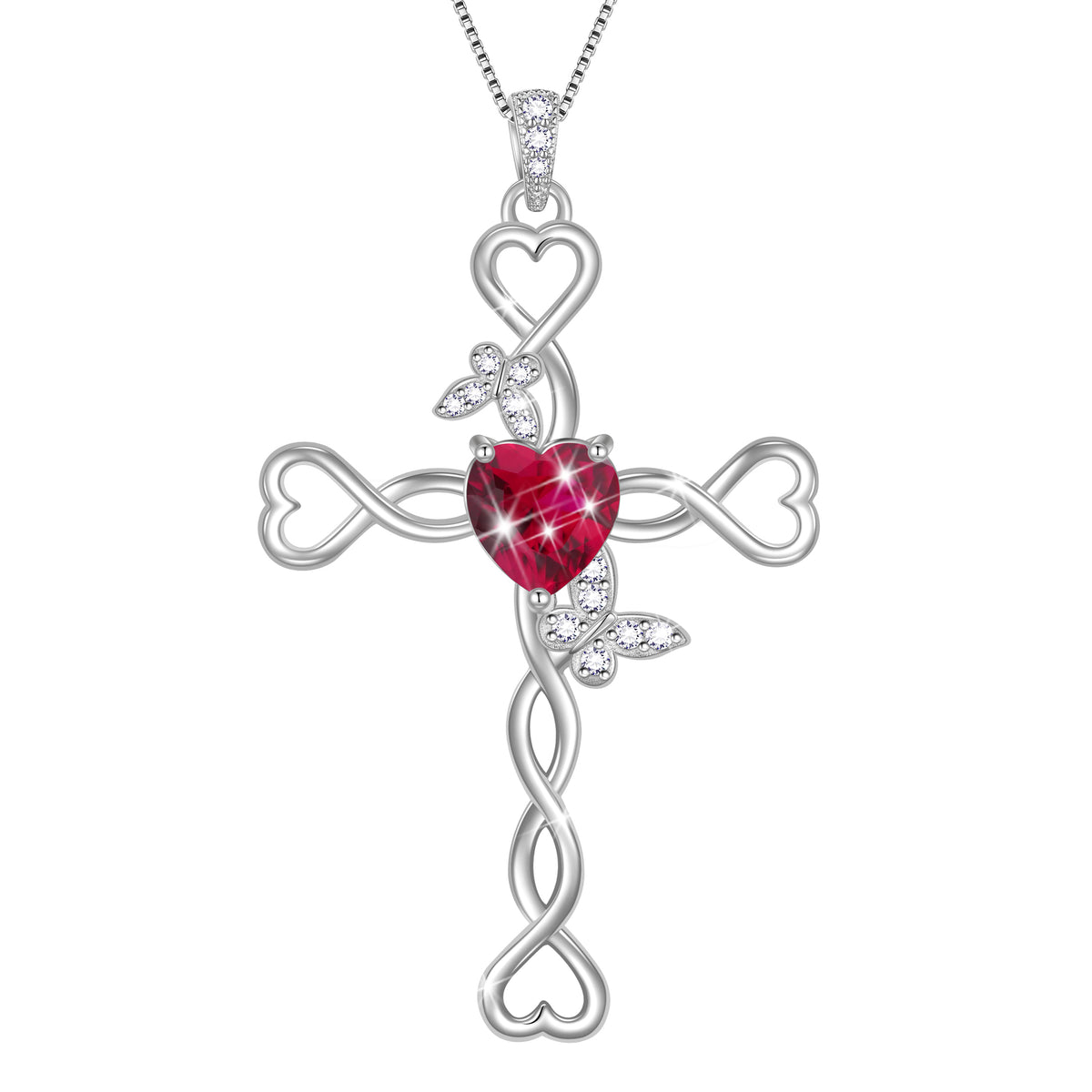 925 Sterling Silver Cross  Heart Birthstone Necklace,Butterfly Pendant Necklace Jewelry Birthday Christmas Gifts for Women/ Wife /Lover