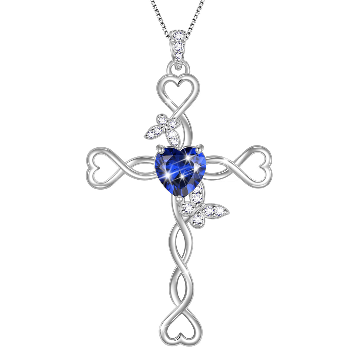 925 Sterling Silver Cross  Heart Birthstone Necklace,Butterfly Pendant Necklace Jewelry Birthday Christmas Gifts for Women/ Wife /Lover