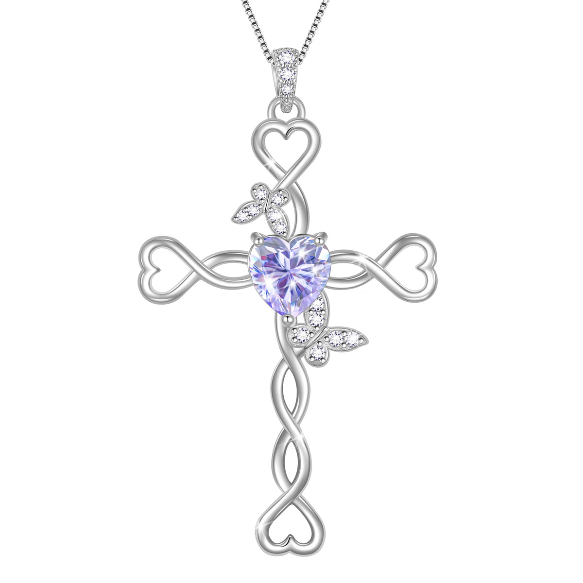 925 Sterling Silver Cross  Heart Birthstone Necklace,Butterfly Pendant Necklace Jewelry Birthday Christmas Gifts for Women/ Wife /Lover