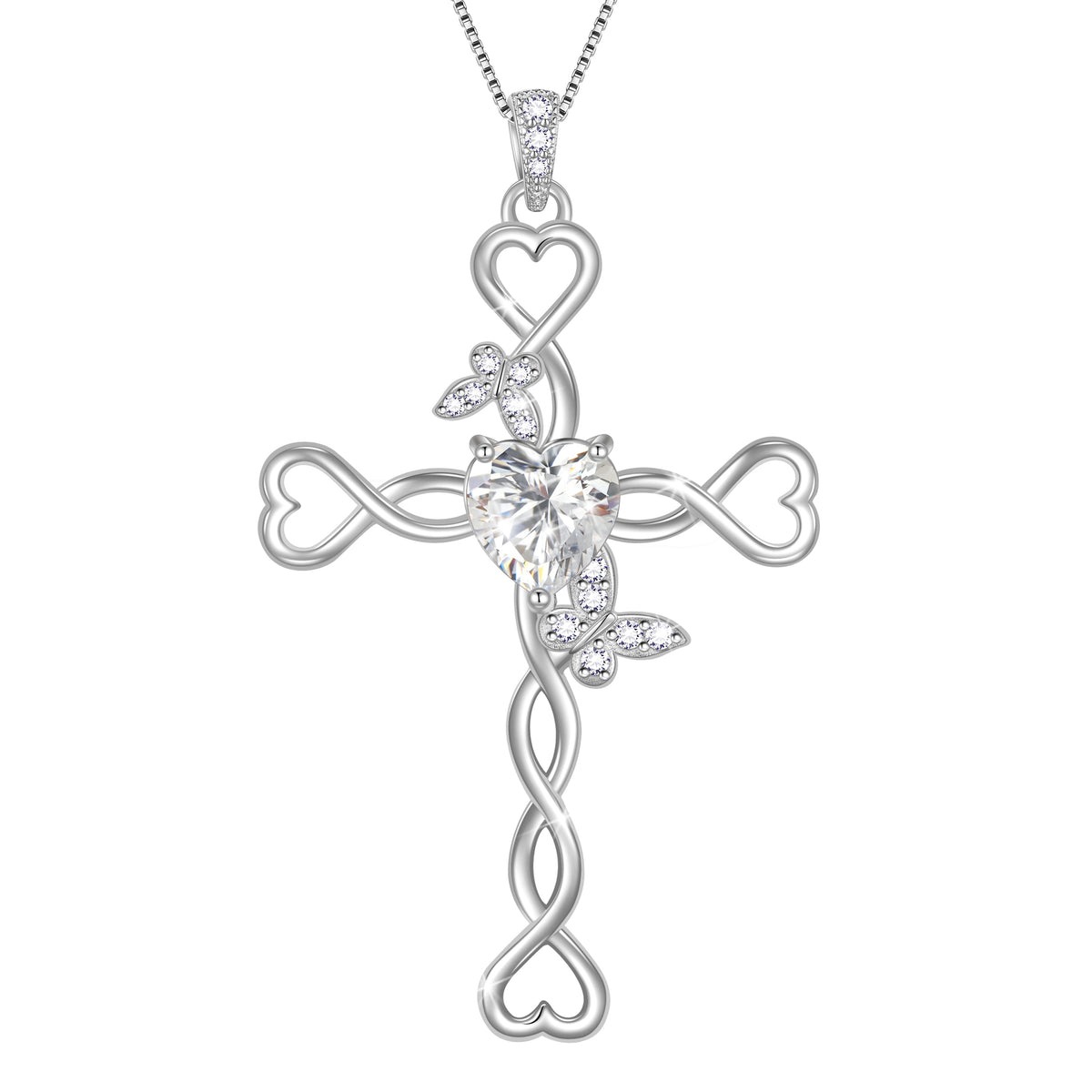925 Sterling Silver Cross  Heart Birthstone Necklace,Butterfly Pendant Necklace Jewelry Birthday Christmas Gifts for Women/ Wife /Lover