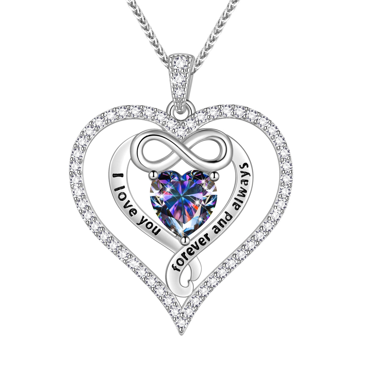 Beautlace 925 Sterling Silver 1CT Heart Moissanite Necklace,I Love You Forever and Always Birthstone Moissanite Jewelry Gift for Women