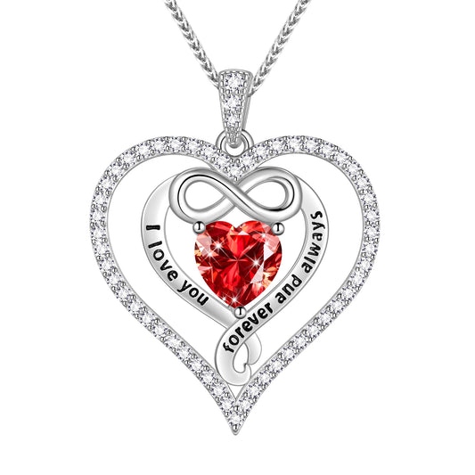 Beautlace 925 Sterling Silver 1CT Heart Moissanite Necklace,I Love You Forever and Always Birthstone Moissanite Jewelry Gift for Women